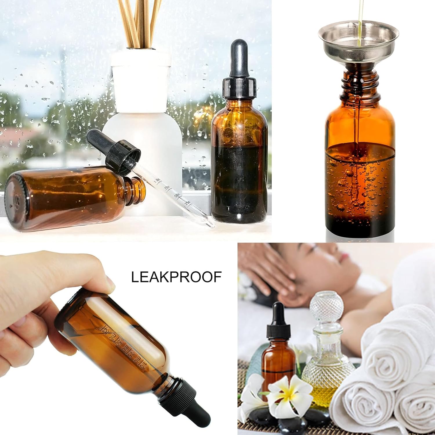 Z-synka Paquete de 10 botellas de vidrio ámbar de 2 onzas con gotero, protección UV, para aceites esenciales, suero, líquidos
