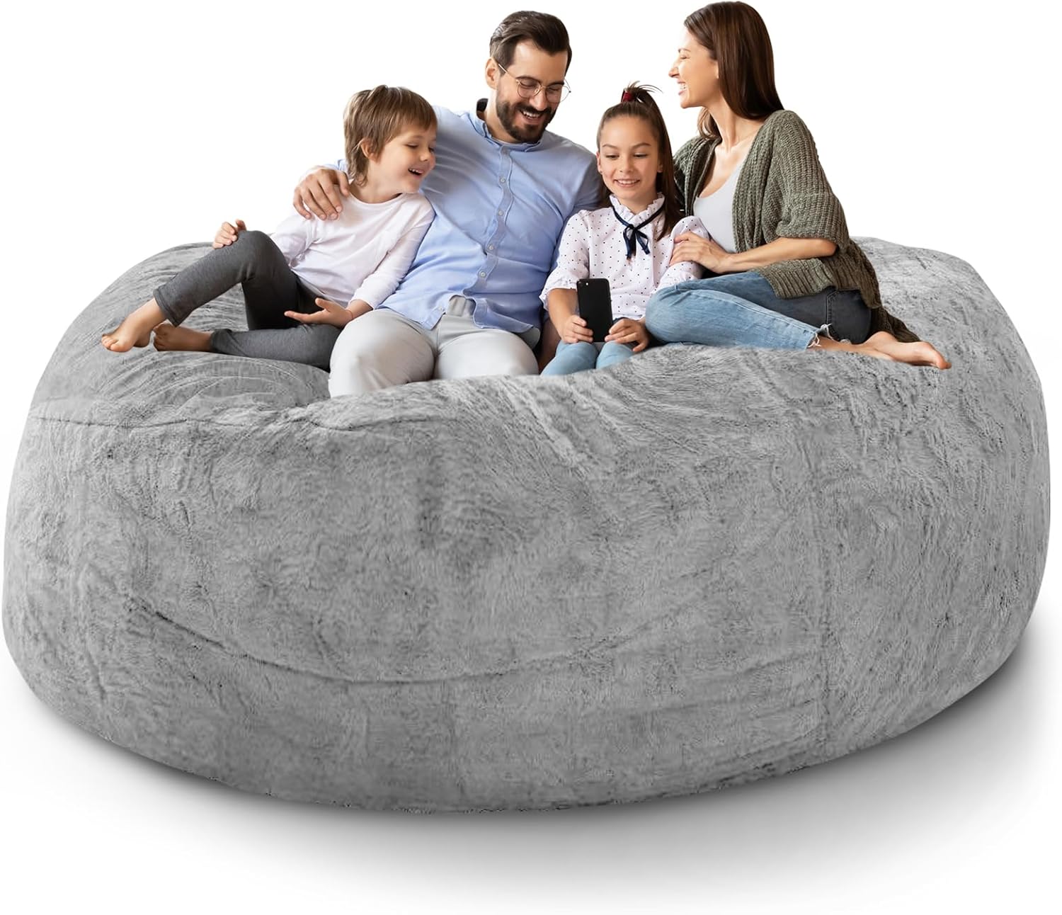Funda para puf (solo funda, sin relleno), funda para cama de puf gigante de 6 pies para adultos, grande, redondo, suave, esponjoso, de terciopelo,