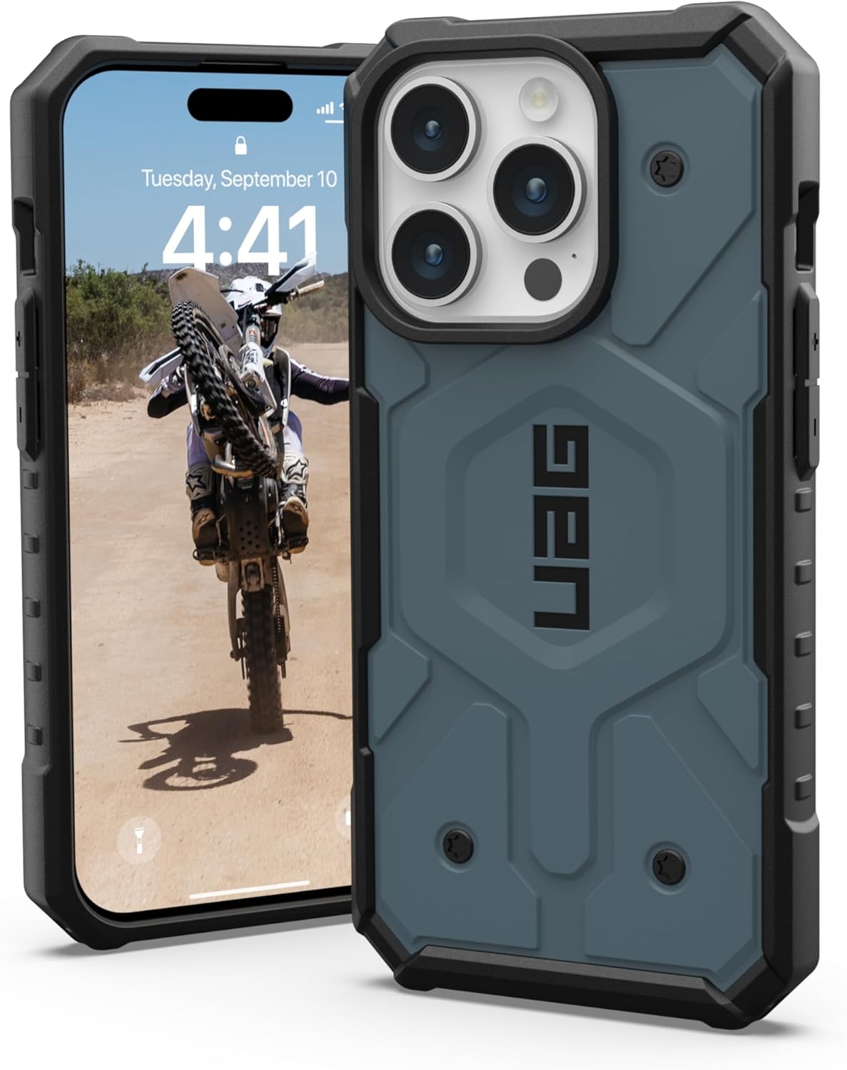 URBAN ARMOR GEAR UAG – Funda compatible con iPhone 15 Pro de 6.1 pulgadas, Pathfinder Cloud Blue, imán integrado compatible con carga MagSafe, funda