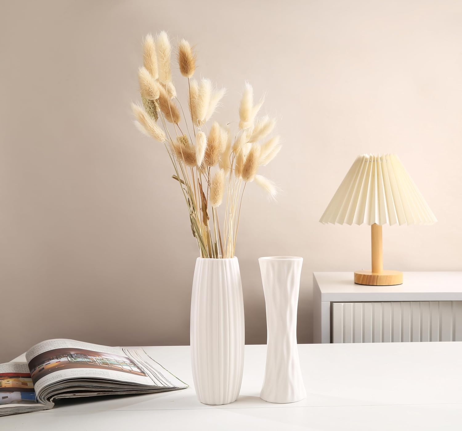 -Jarrón de cerámica blanca para decoración del hogar, jarrón seco de estilo moderno, comedor, dormitorio, oficina, sala de estar, buenos accesorios