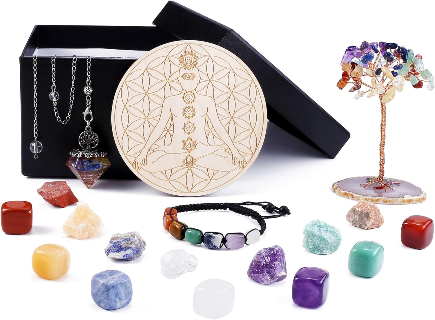 CrystalTears Juego de 7 piedras de cristal de chakras para principiantes, colección de piedras preciosas curativas, curación de chakras, meditación,