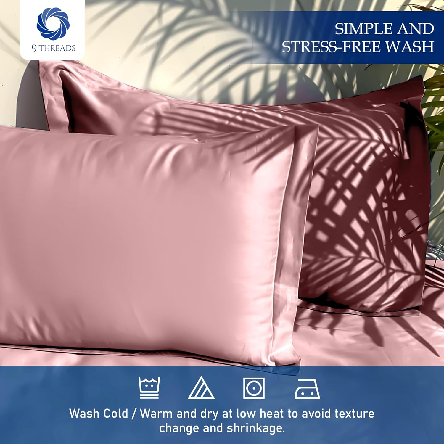 9Threads Sábanas de satén 100 % algodón de 400 hilos, con bolsillo profundo, sábanas de algodón vigorosas, frescas y fuertes (rosa claro,