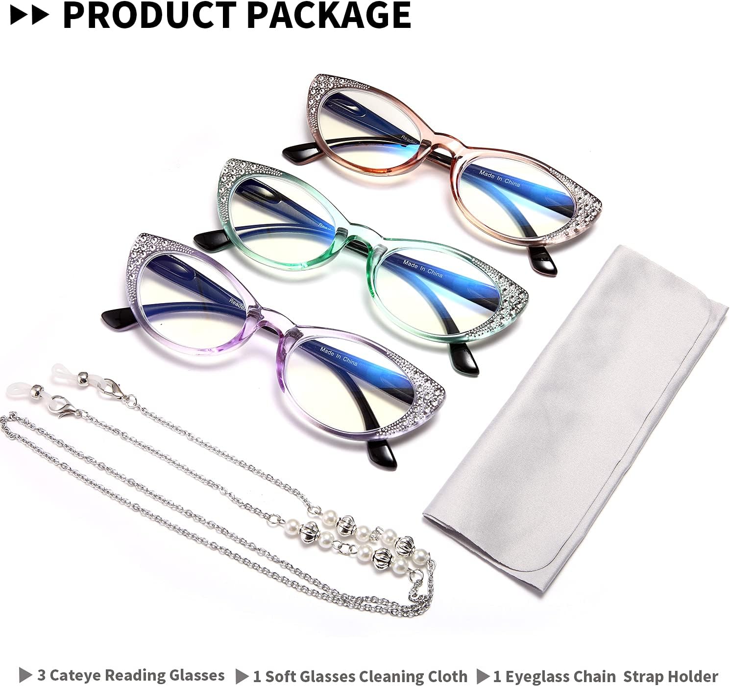 EYEURL Gafas de lectura de ojo de gato para mujer, bloqueo de luz azul, paquete de 3 lentes para lectura de computadora 2.0, bisagra de resorte anti