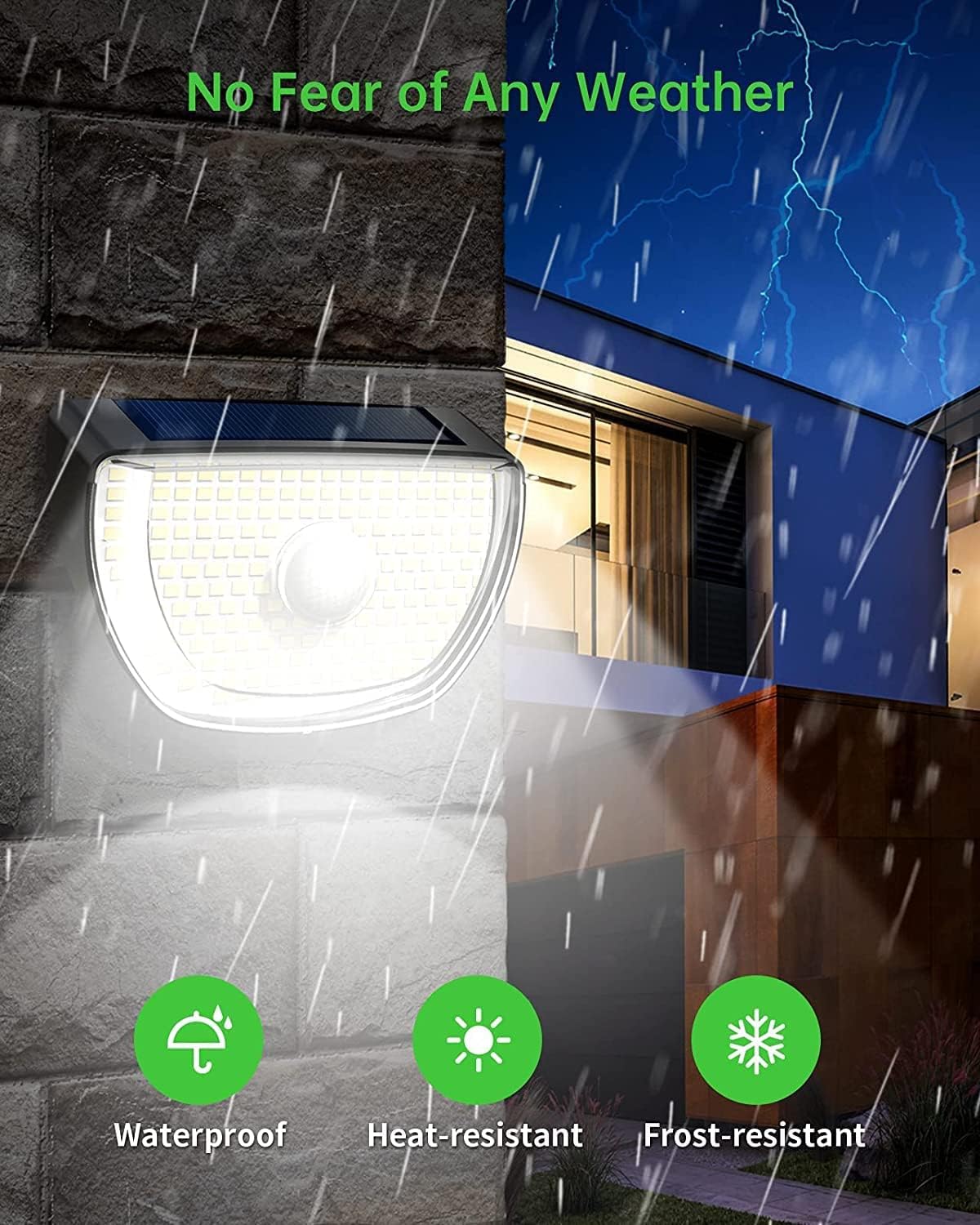 OOTDAY 200 luces LED solares con sensor de movimiento, luces solares para exteriores IP65 impermeables, luz de pared solar con 3 modos de