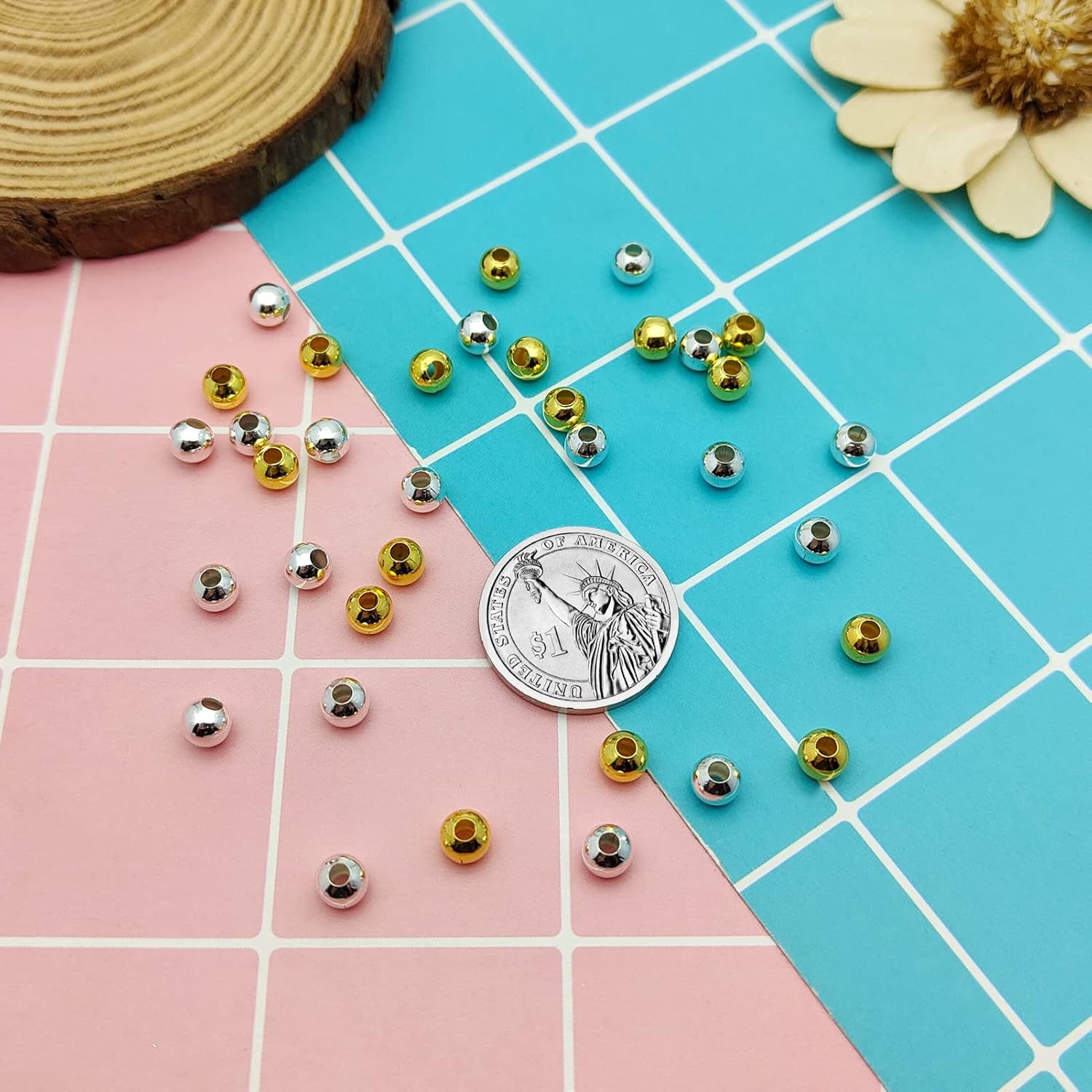 400 cuentas espaciadoras para fabricación de joyas, cuentas redondas chapadas en metal de 0.236 pulgadas, sin costuras, suaves, sueltas, cuentas de