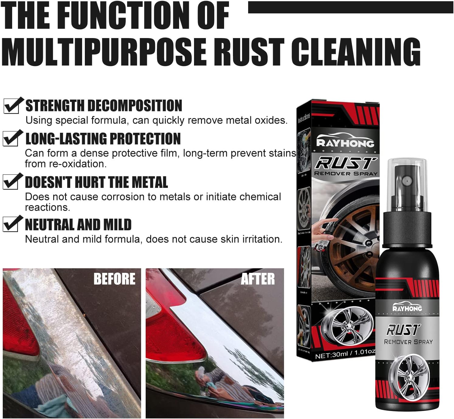 Spray removedor de óxido para metal, removedor de óxido de metal multifuncional, espray de eliminación de óxido de automóvil, convertidor de óxido