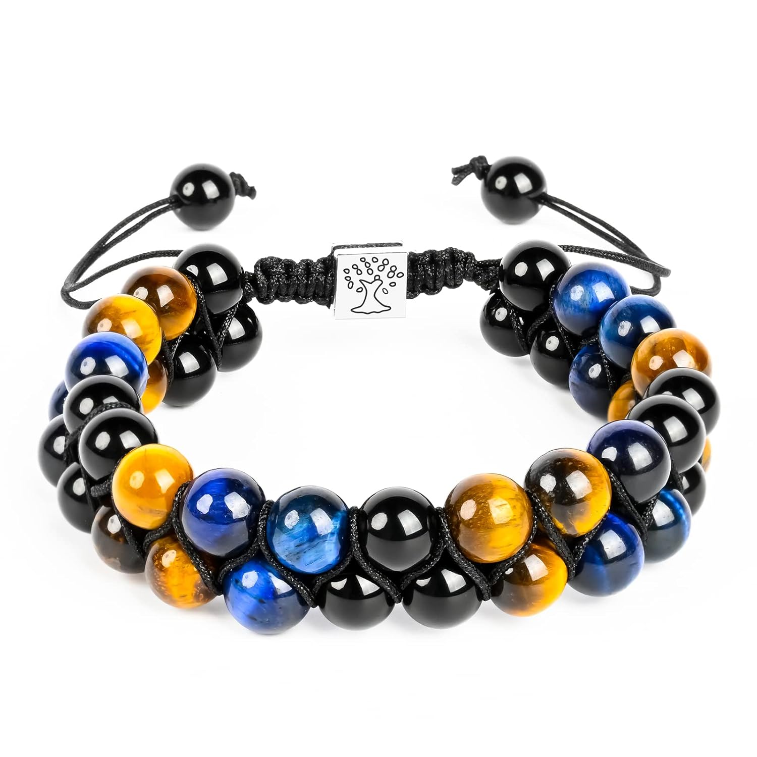 SIBOST Triple Protection Bracelet,Tiger’s Eye,Obsidian,Hematite for Women Men, 8mm Handmade Crystal Healing bracelet Bring Luck,Prosperity and