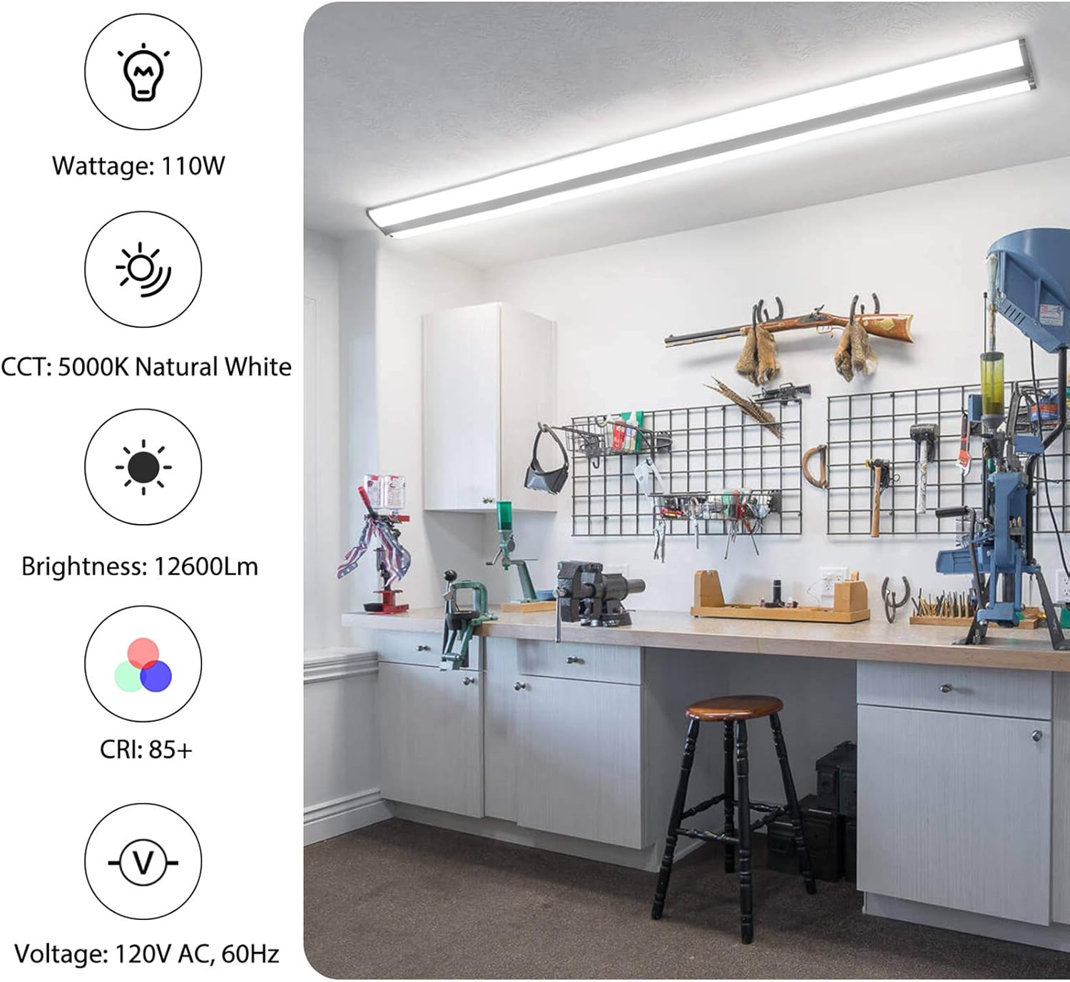 FaithSail Luz LED de tienda de 8 pies, tira de luces LED envolventes ultra delgadas de 110 W, 12600 lúmenes, iluminación LED de garaje de 5000 K,