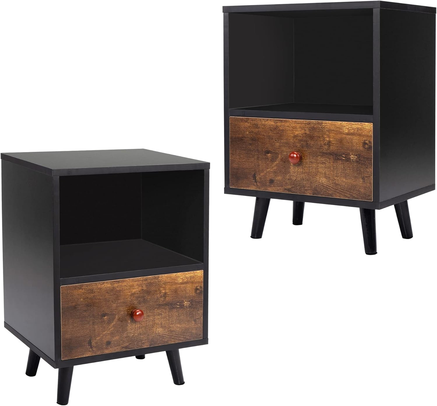 GIYZOKNI Juego de 2 armarios de noche con 1 cajón y patas cortas, muebles de noche, mesa auxiliar con estante de almacenamiento para dormitorio,
