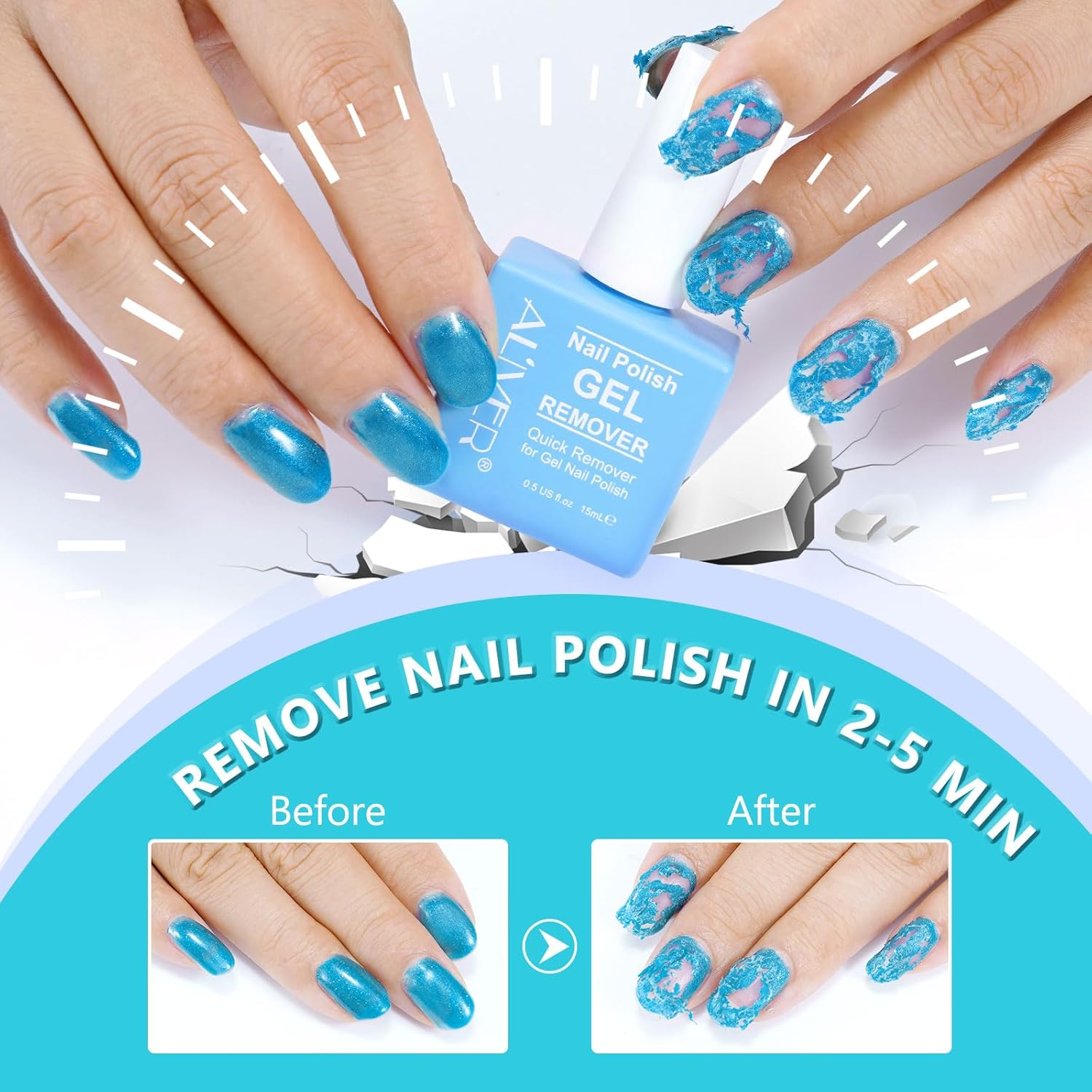 Removedor de esmalte de uñas de gel de 0.5 onzas líquidas con lima de uñas y raspador de esmalte de uñas, removedor de esmalte de gel profesional