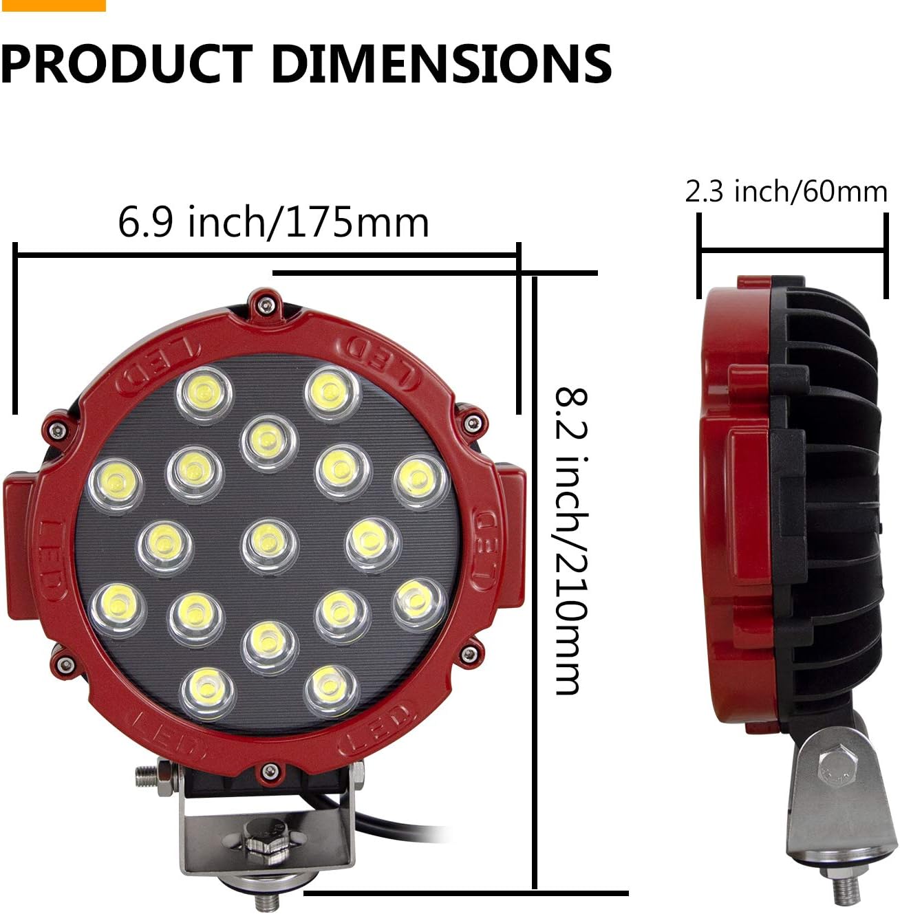 Willpower 2 barras de luz LED de haz de punto rojo de 7 pulgadas, 51 W, para Jeep, camión, automóvil, ATV, SUV, 4X4, lámpara de conducción de