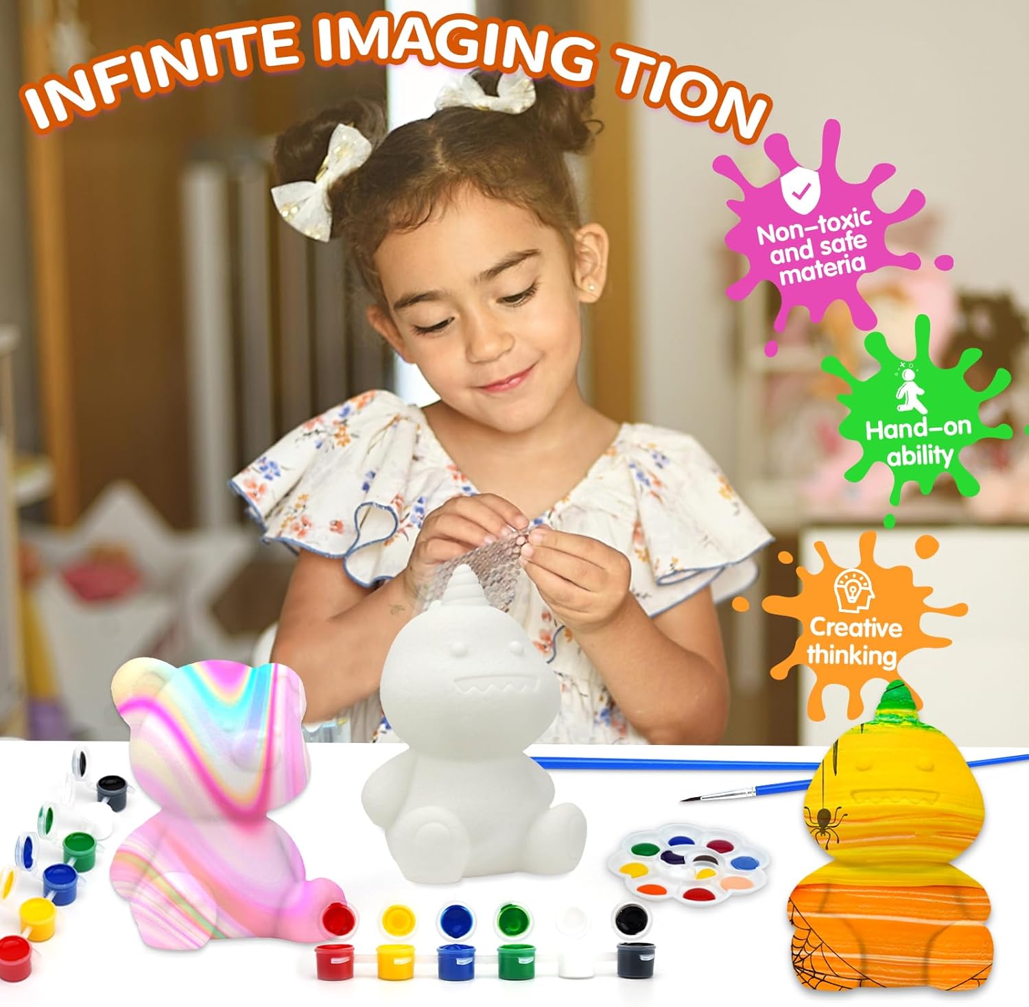 HAPMARS Kit de lámpara de oso de dinosaurio pequeño, 2 piezas, kits de pintura geométrica para niñas y niños de 4 5 6 7 8 9 10 11 12 +, suministros