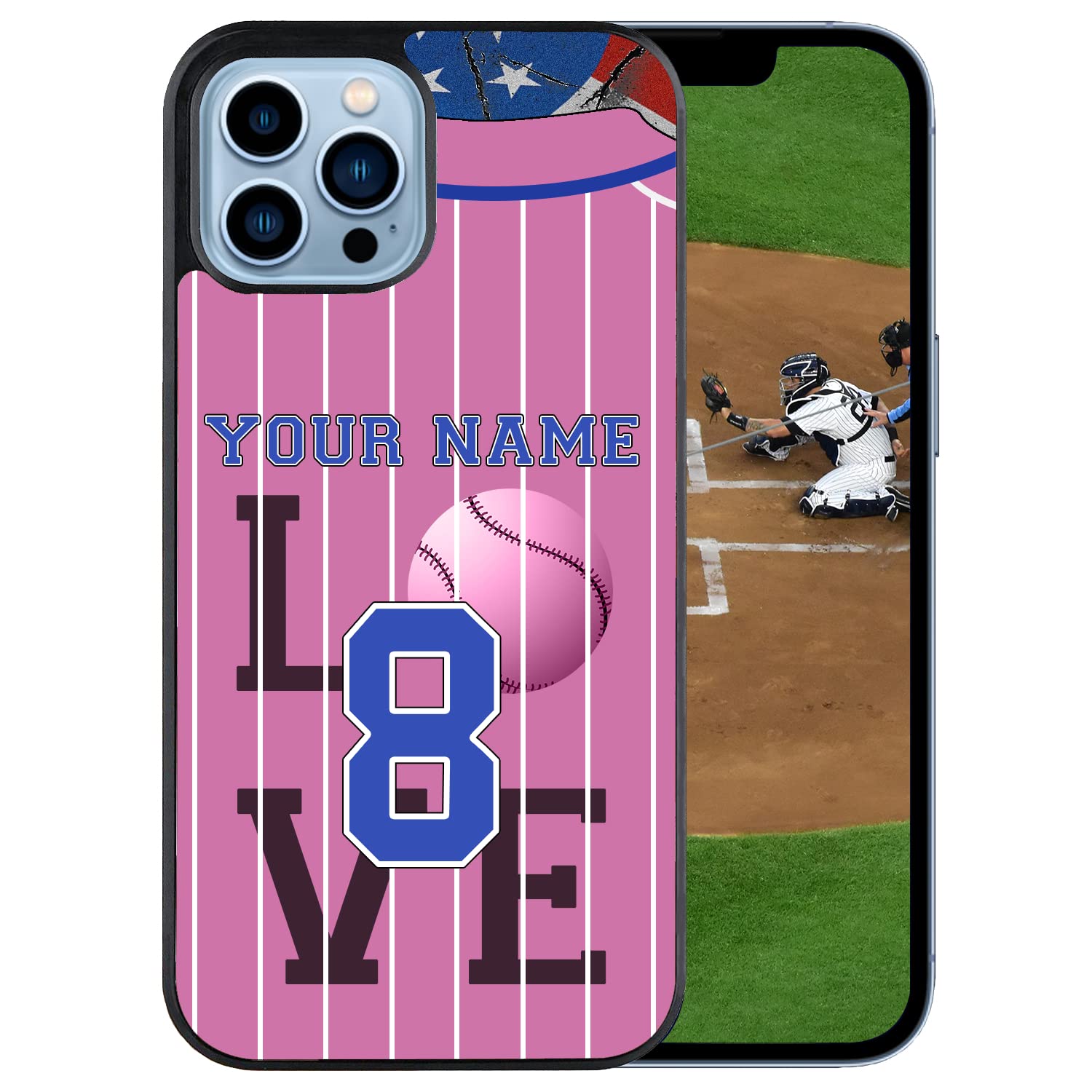 Personalized Name Number Custom BaseballSoftball Jersey America Flag Design Rubber Cover Phone Case for Samsung Galaxy A53