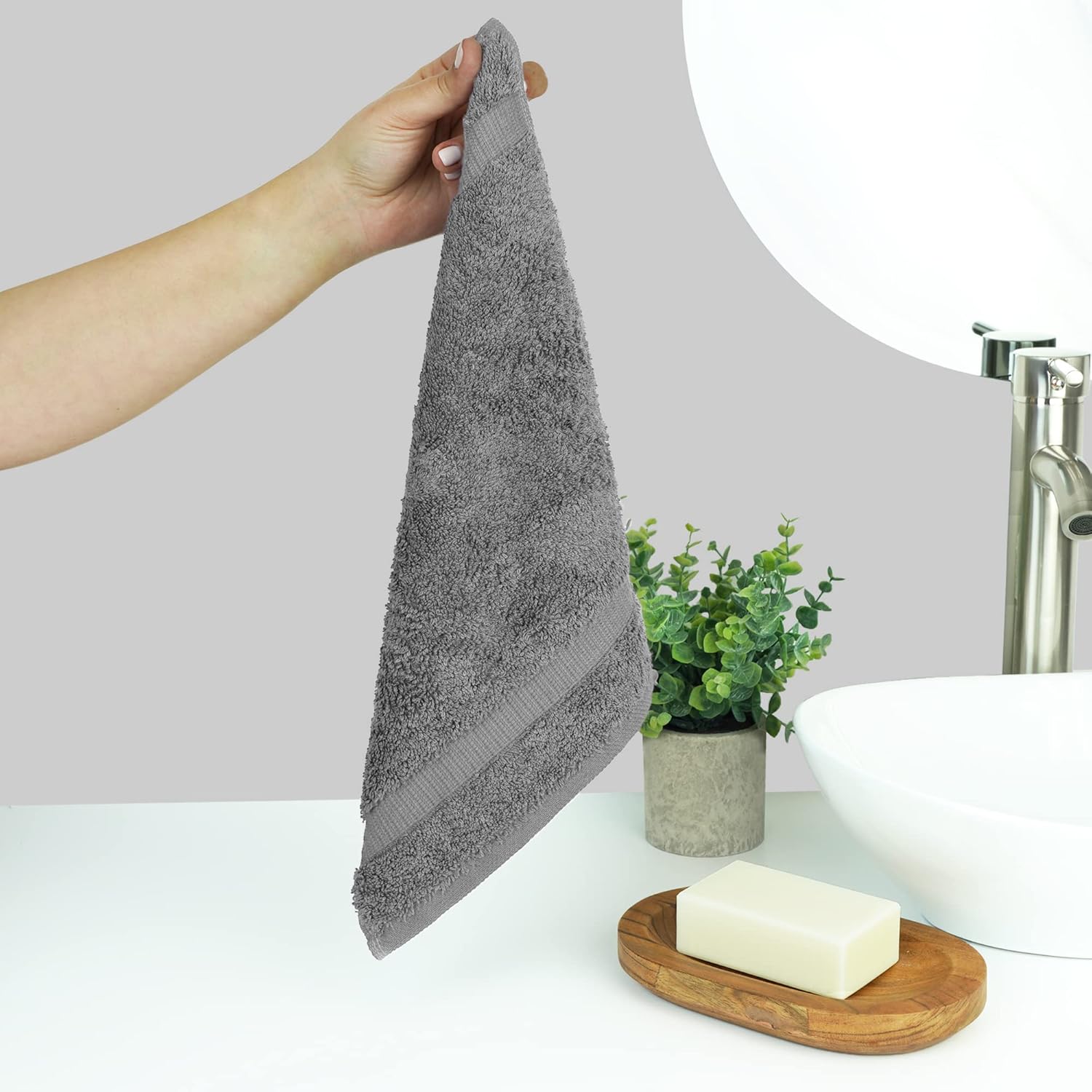 Chakir Turkish Linens Toallas turcas 100% algodón de calidad de hotel y spa, suaves y absorbentes (12 paños de baño, gris)
