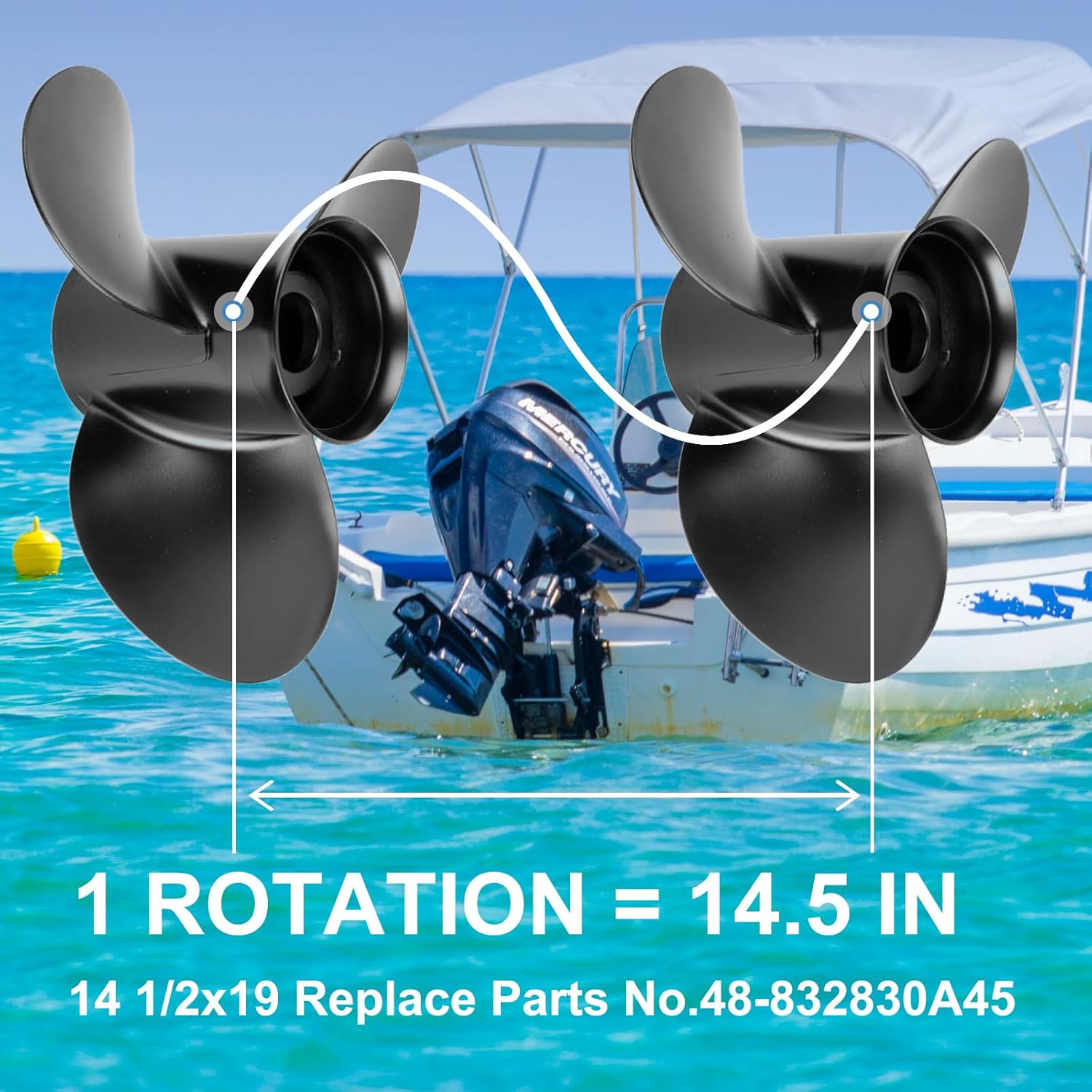 Paso de 14 12 x 19 48-832830A45 (kits de cubo de goma mejorados incluidos) Hélice de aluminio OEM para motores Mercury 135-300HP y Mercruiser Alpha