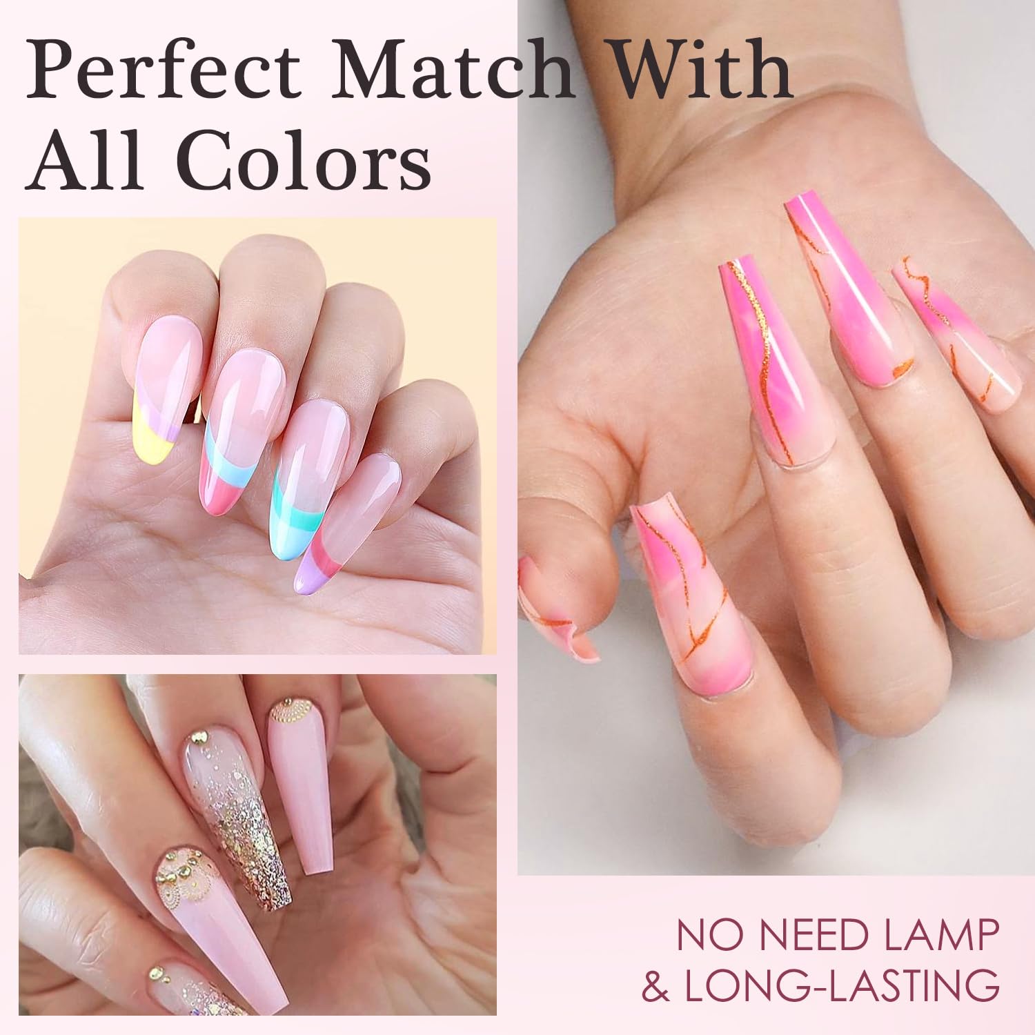 NKOOE Juego de polvo acrílico rosa de 2 onzas, polímero de uñas de alta capacidad de 2.12 oz, sin necesidad de brillar la luz, manicura francesa,