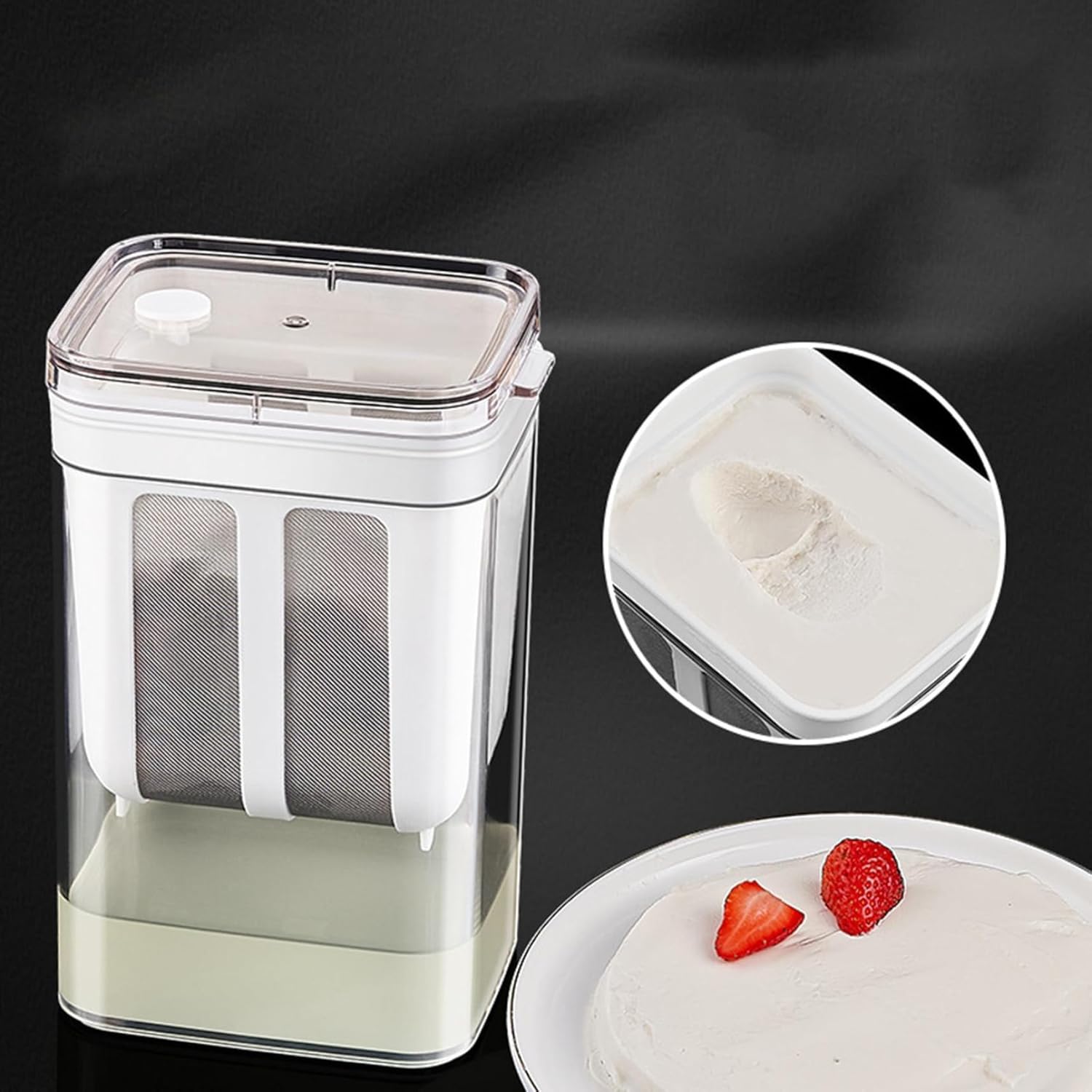 Colador de yogur para hacer yogur, 37.2 fl oz Bpa- Colador de queso con una malla fina Bsg y tapa, filtro de jugo a prueba de fugas, fabricante de