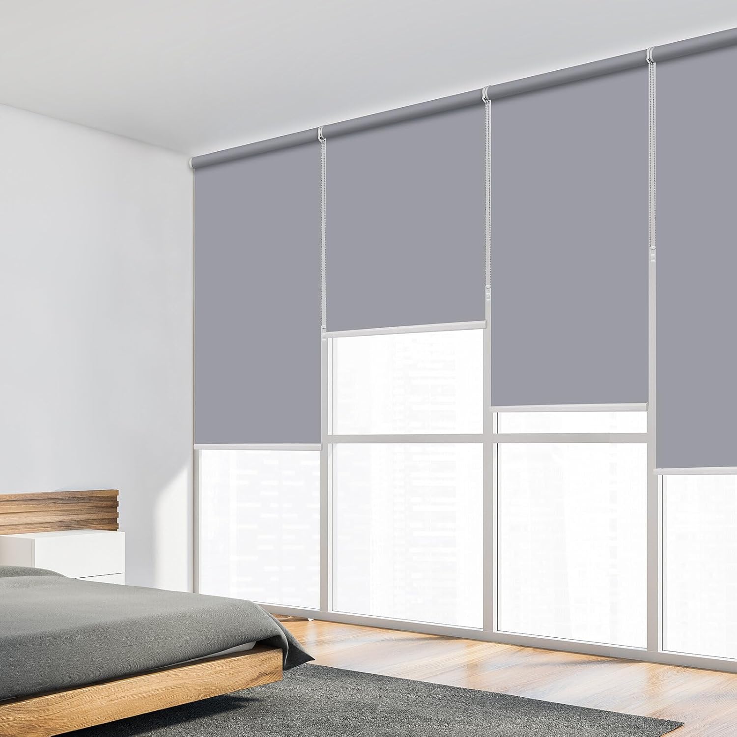 SUNFREE Persianas enrollables opacas para ventanas, 20 pulgadas de ancho x 72 pulgadas de alto, color gris claro, persianas extraíbles para ventanas