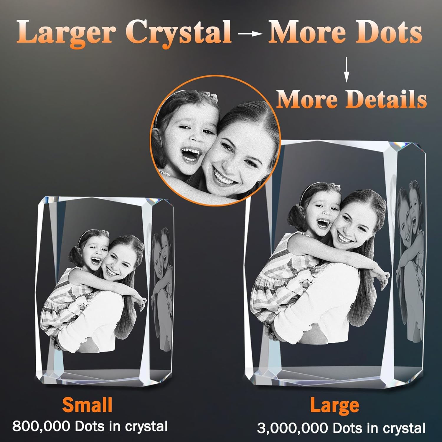 IFOLAINA Foto de cristal 3D, regalo personalizado con tu propia foto grabada con láser 3D, conmemorativo, boda, aniversario, Navidad, día del padre,