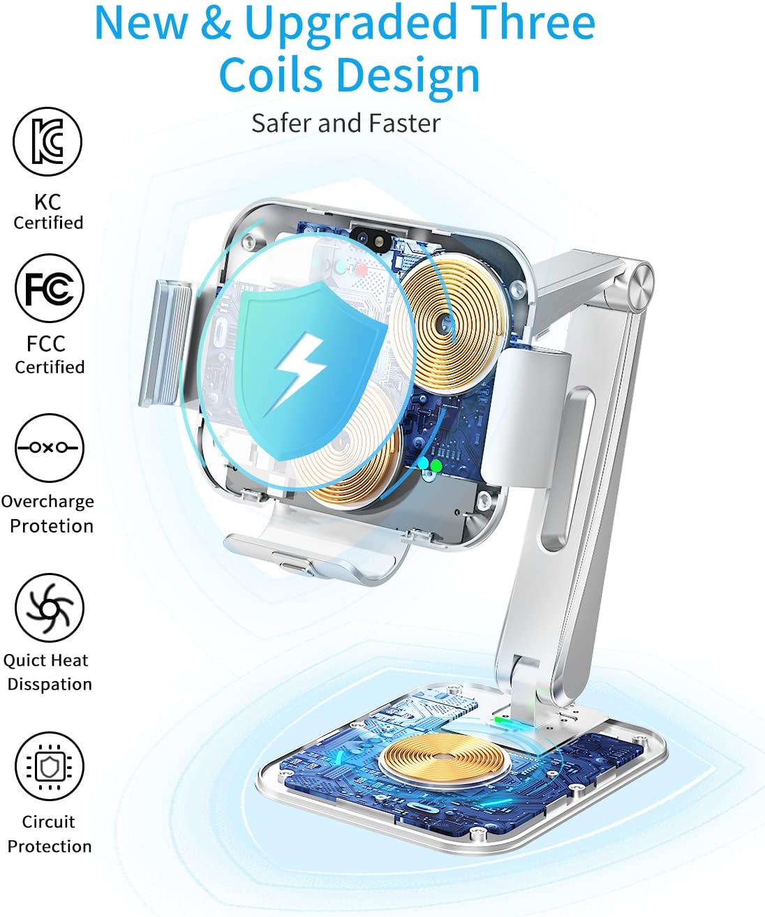 Soporte de cargador inalámbrico para Z Fold 6543, 3 bobinas Estación de carga 2 en 1 para Samsung Galaxy Buds 2 ProPro  2  Live y Z Fold Series