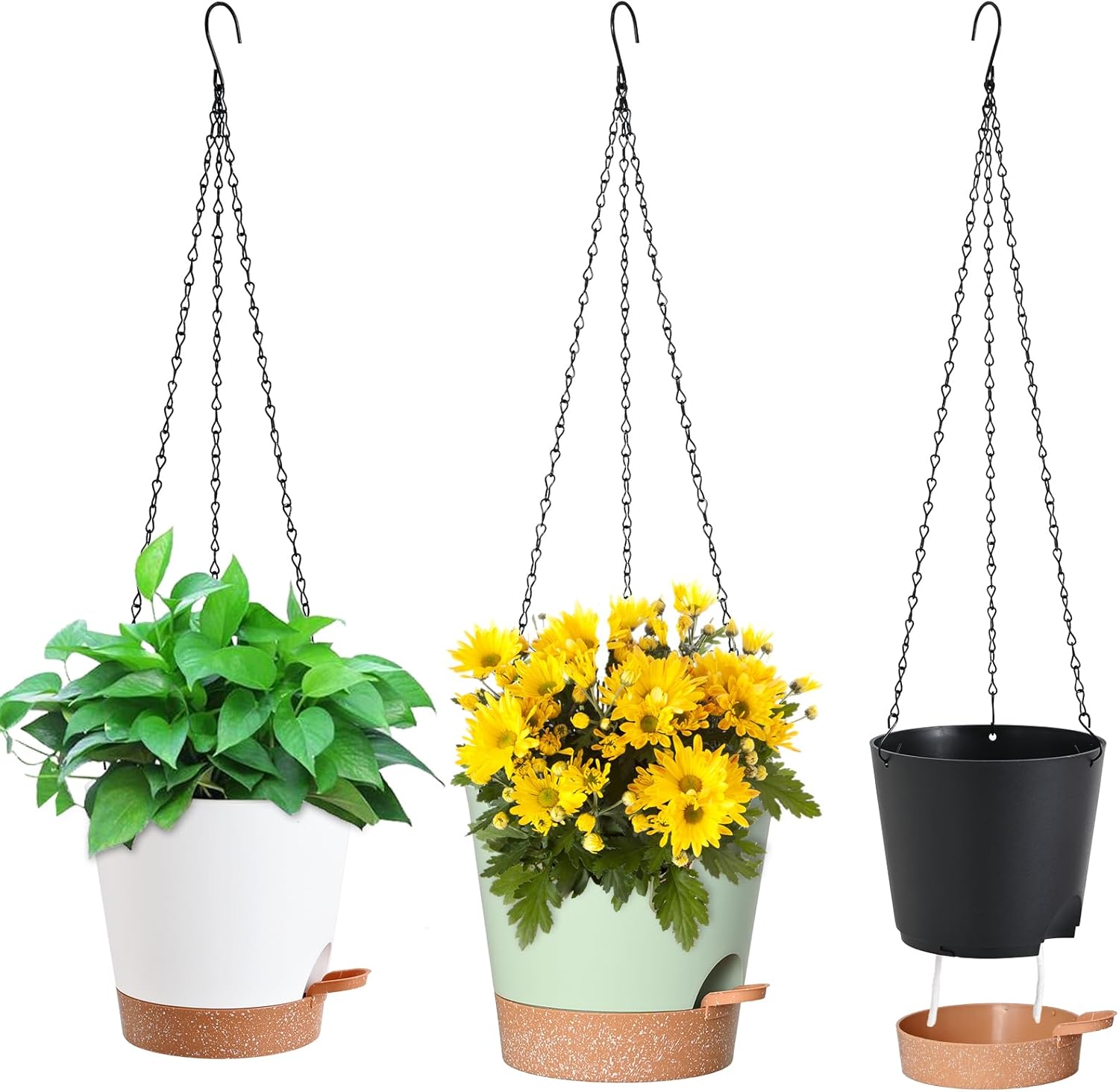 SFENNGPET Macetas colgantes con autorriego, paquete de 3 macetas colgantes para plantas de interior y exterior, cestas colgantes con agujeros de