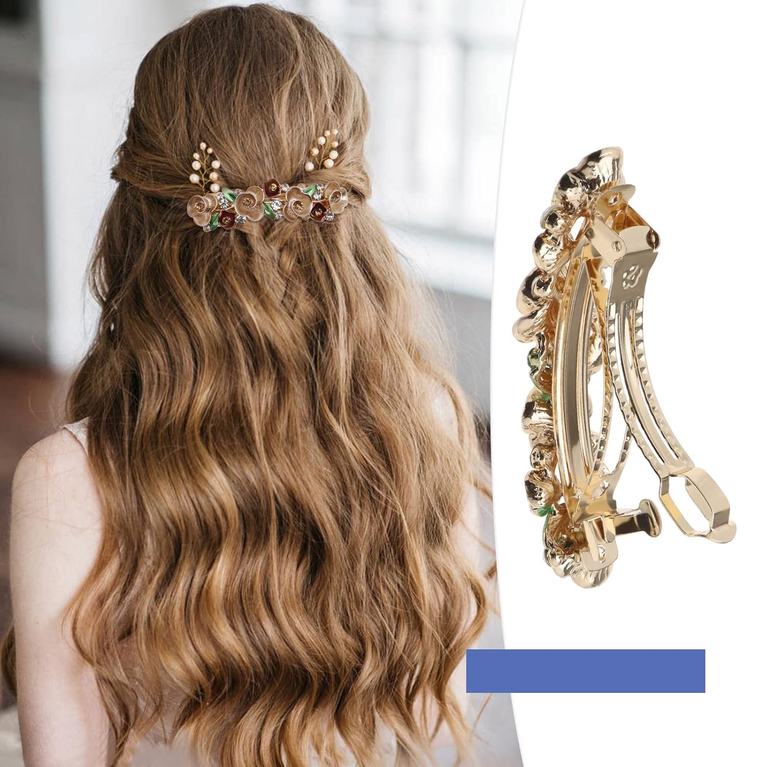 SING F LTD 4 pasadores franceses elegantes con diseño de flores de metal para decoración de cabello, broches para el cabello, pasadores para el
