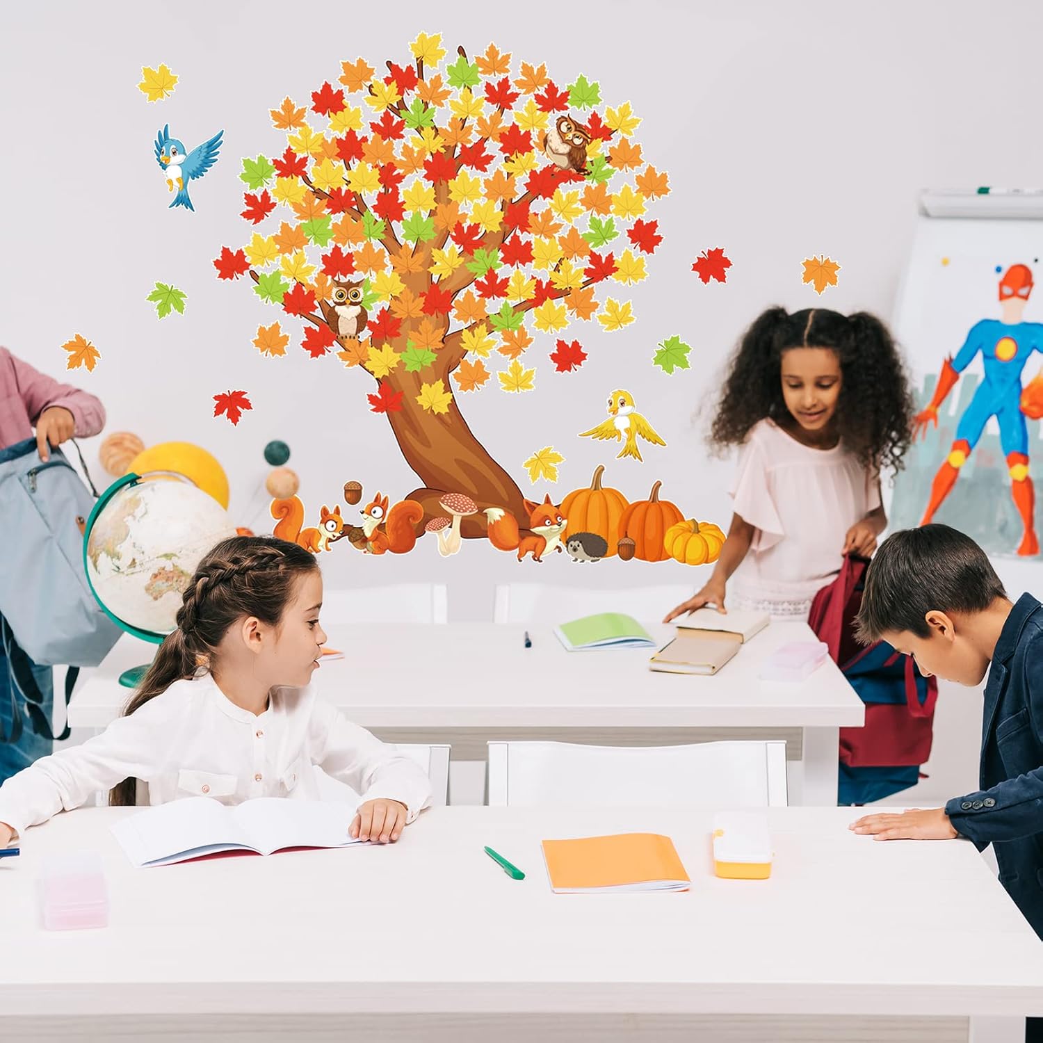 Juego de 155 tablones de anuncios de árbol para el aula, decoración de tablón de anuncios, tablero de anuncios, recortes de hojas de arce para