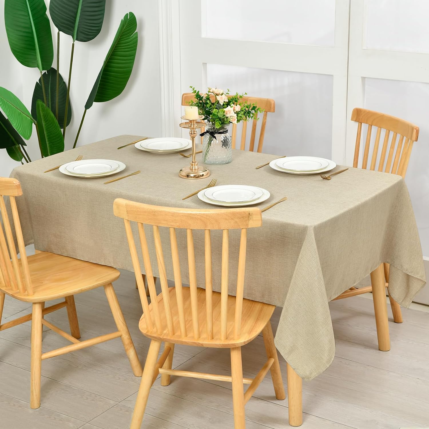 Hiasan – Mantel rectangular de lino sintético – Mantel lavable resistente a las arrugas y a las manchas, para mesa de cocina o comedor, para cenas y