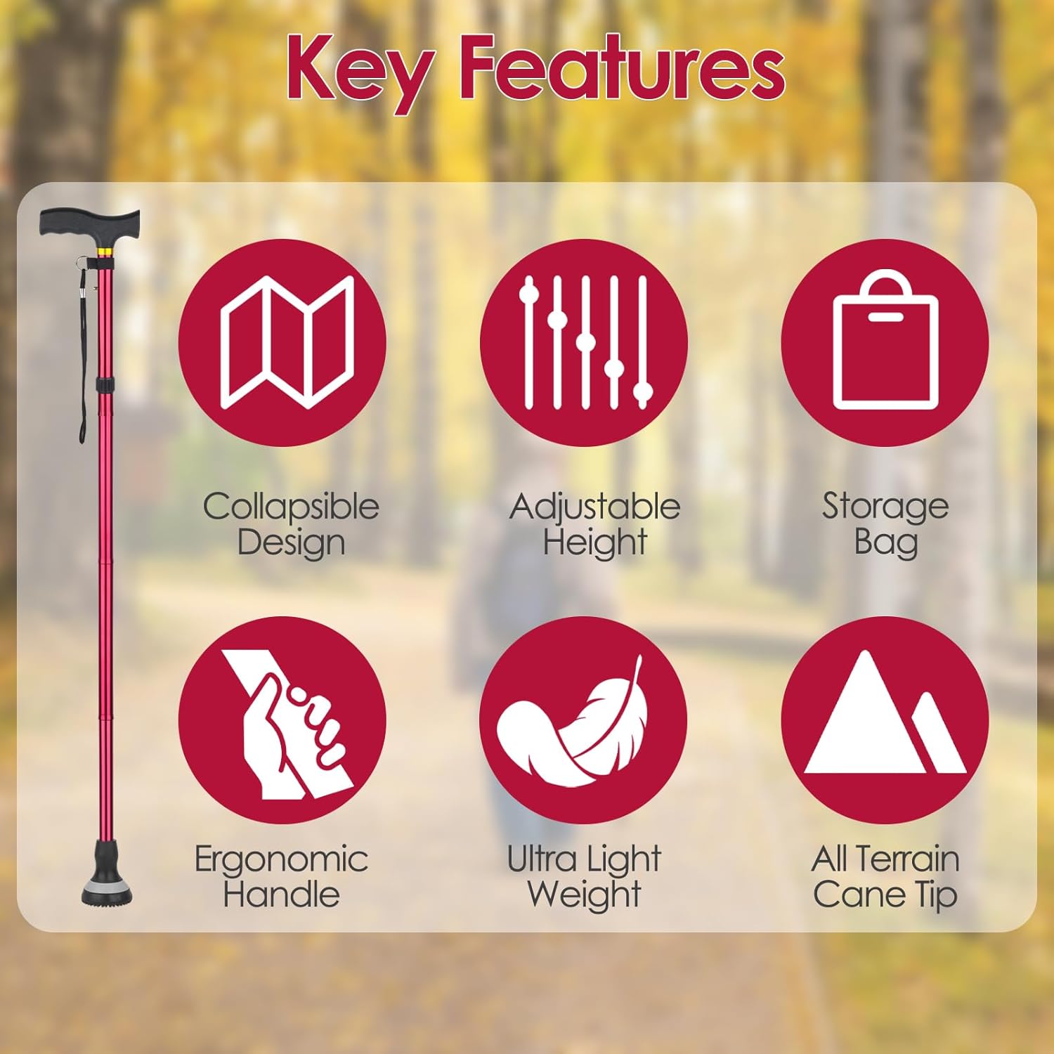 Walking Cane for Seniors Cool Canes for Women Men, Adjustable, Foldable, Collapsible Walking Canes with Storage Bag All Terrain Retractable Walking