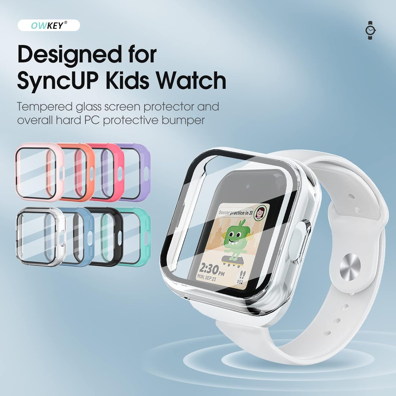 OWKEY Protector de pantalla para reloj de SyncUP para niños, 3 unidades mejoradas de policarbonato duro y vidrio templado T-Mobile Sync UP para