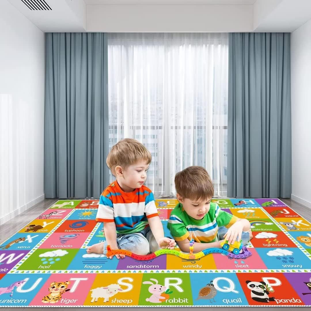 ABC – Alfombra educativa del alfabeto, alfombra de juego de 5 x 7 pies para niños, sala de juegos, tapete antideslizante para niños y niñas
