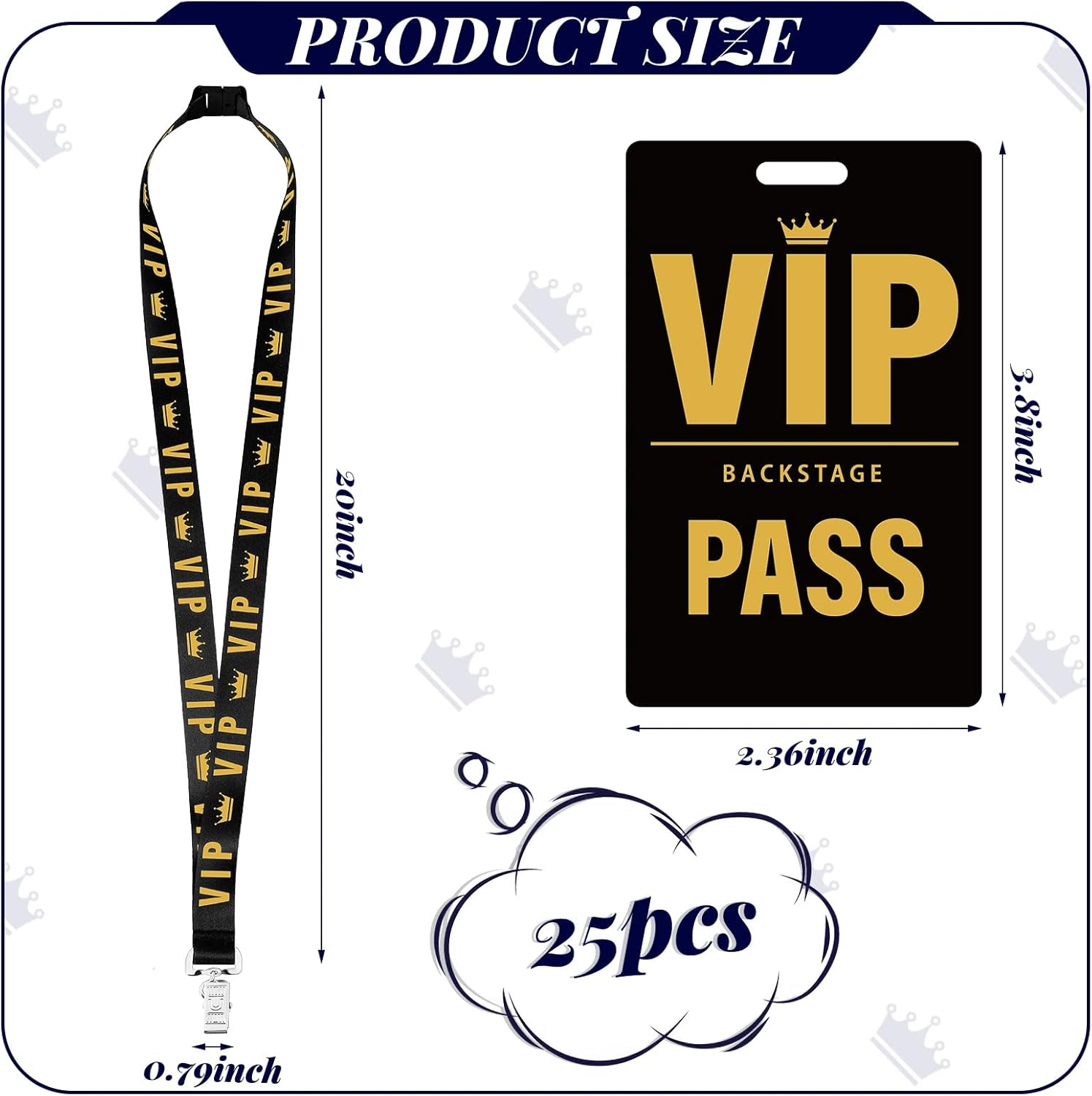 25 juegos de cordones VIP para tarjetas de pase VIP de plástico, cordones VIP, cordón negro de PVC, tarjetas VIP para detrás del escenario,