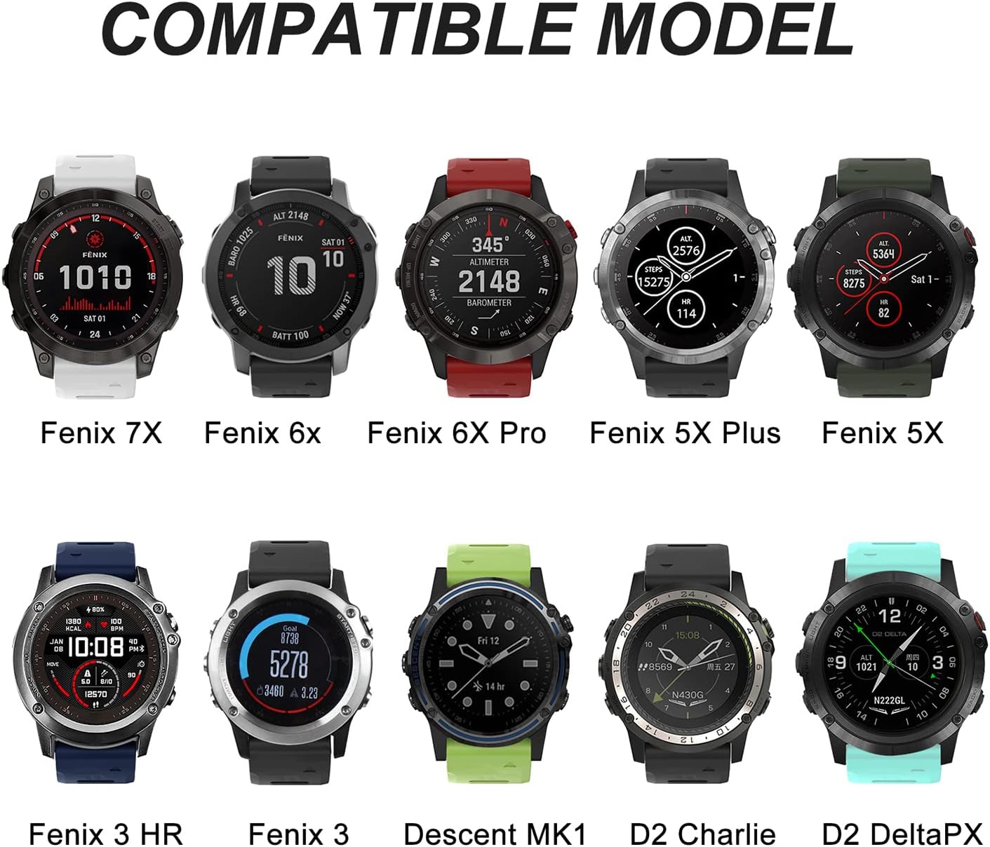OVERSTEP Compatible con Fenix 6X Watch Band 1.024 in QuickFit Correa de silicona para Garmin Fenix 7XFenix 6X ProFenix 5XFenix 5X PlusDescent Mk2,