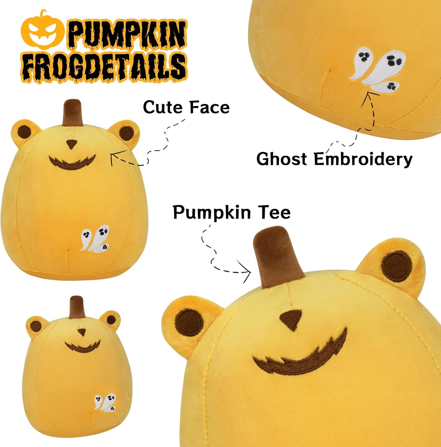 Animales de peluche de Halloween, peluche de rana de calabaza de 8 pulgadas, juguetes de peluche Kawaii de rana calabaza para decoración de