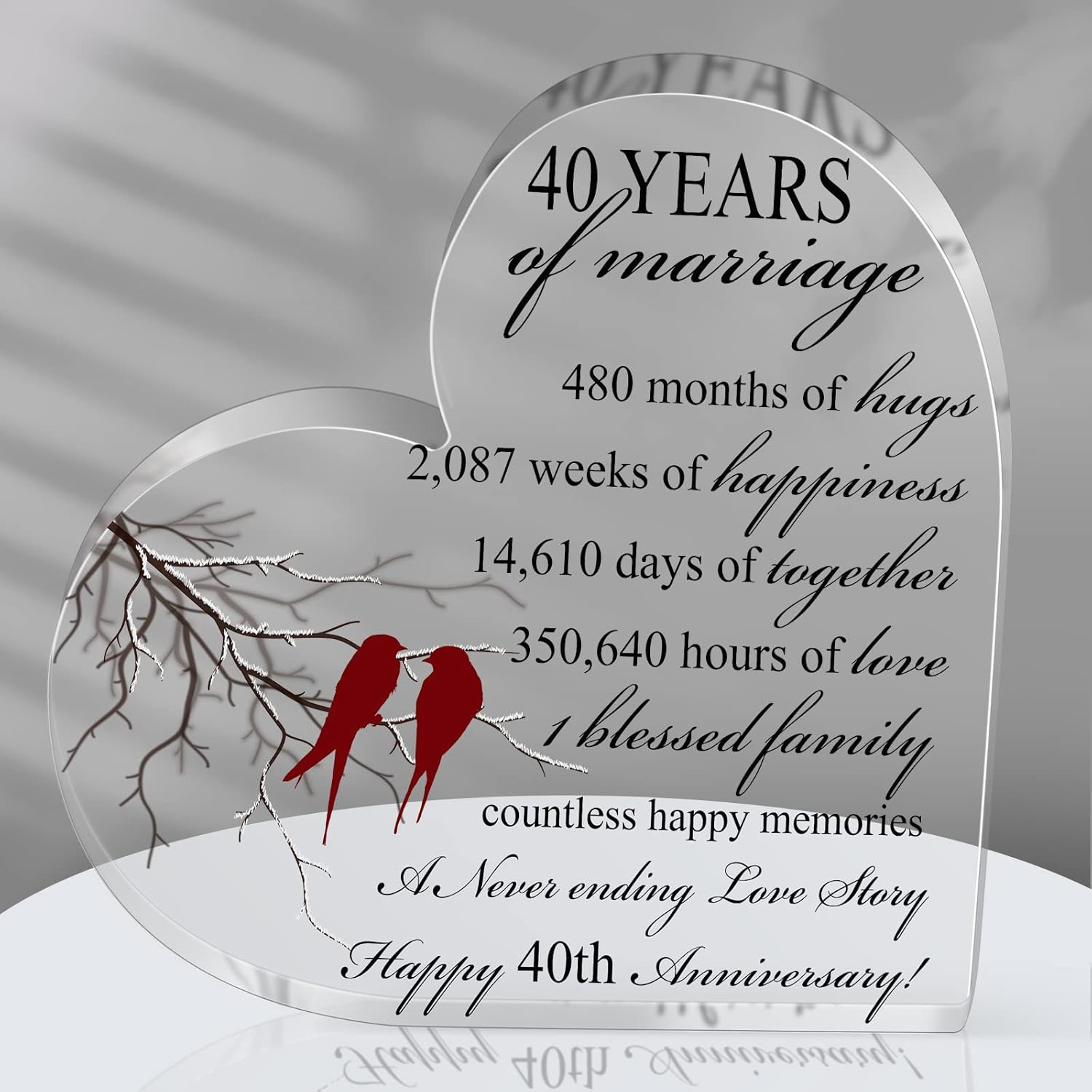 40th Years of Marriage Gift Wedding Anniversary Heart Marriage Recuerdo Decoración Regalo para Parejas, Padres, Mujeres, Mamá, Marido, Esposa