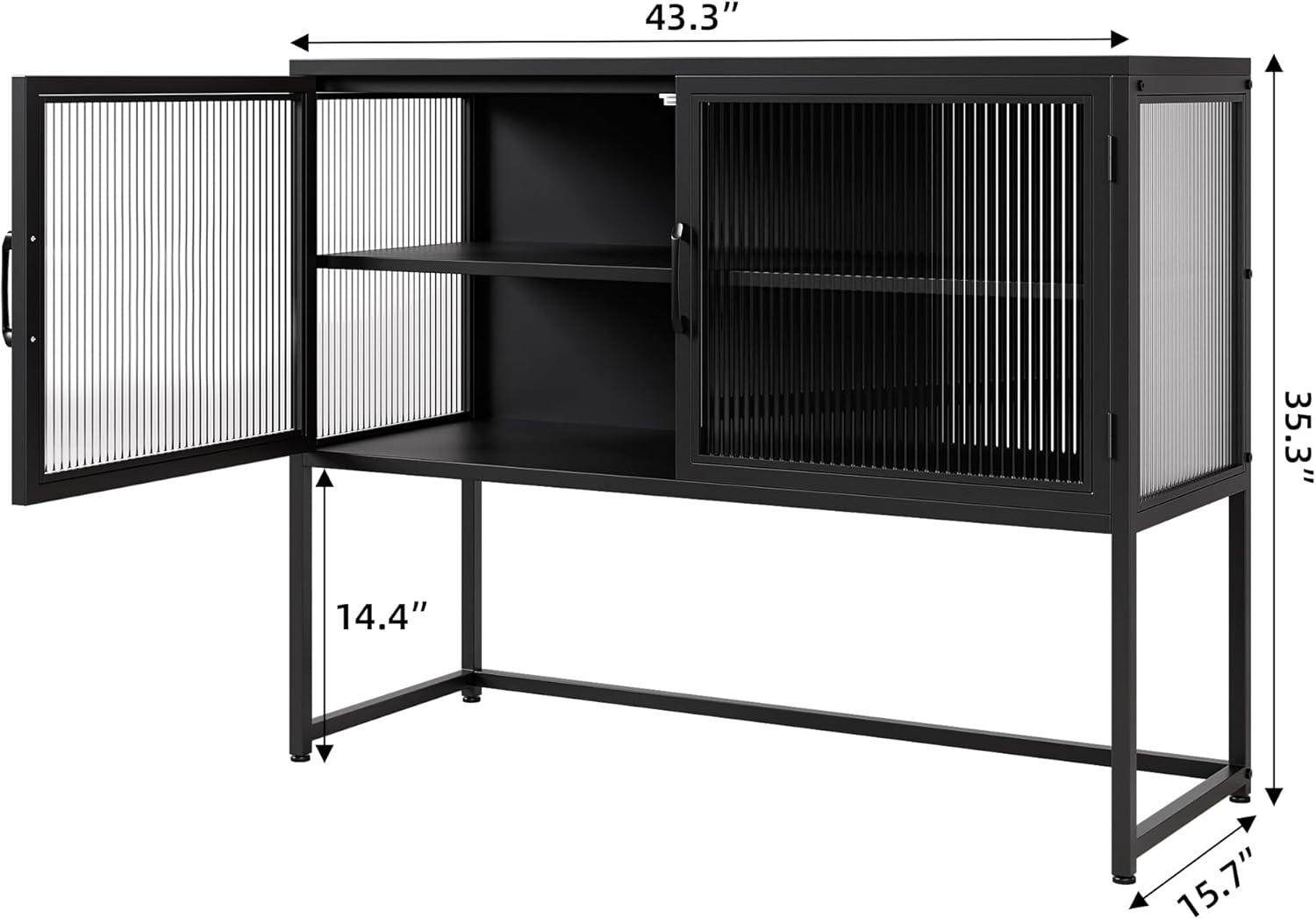 GAOMON Armario buffet con puertas de cristal, armario aparador con estantes ajustables, puertas de vidrio independientes armario de almacenamiento