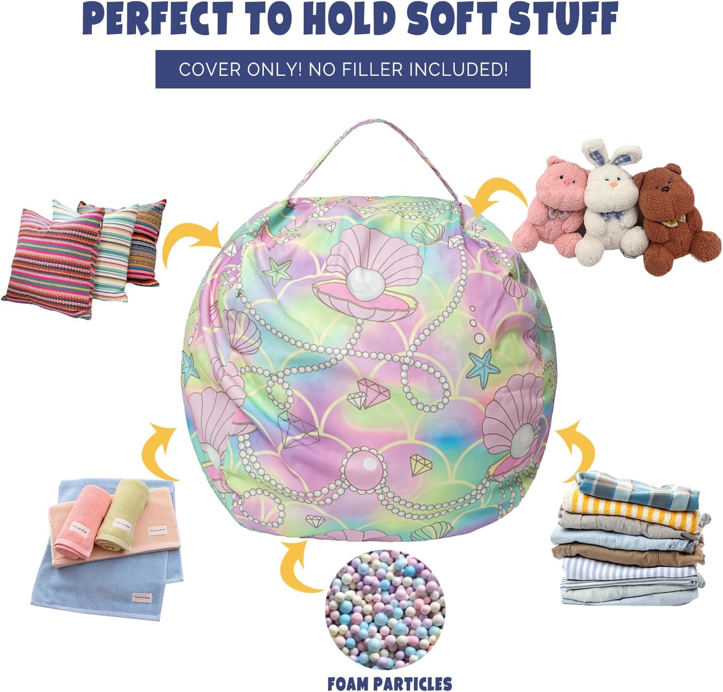 Funda para puf de almacenamiento de animales de peluche, para niños, mantas, toallas, puf (solo funda), sofá de lona con cremallera YKK, extra