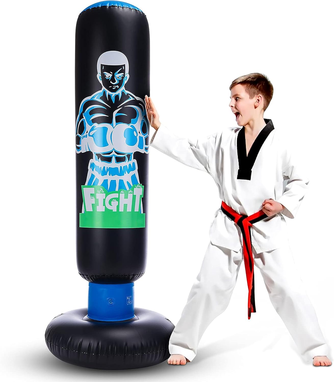 HealSmart Saco de boxeo inflable para niños con soporte de 63 pulgadas con soporte independiente con rebote trasero alto de 63 pulgadas para