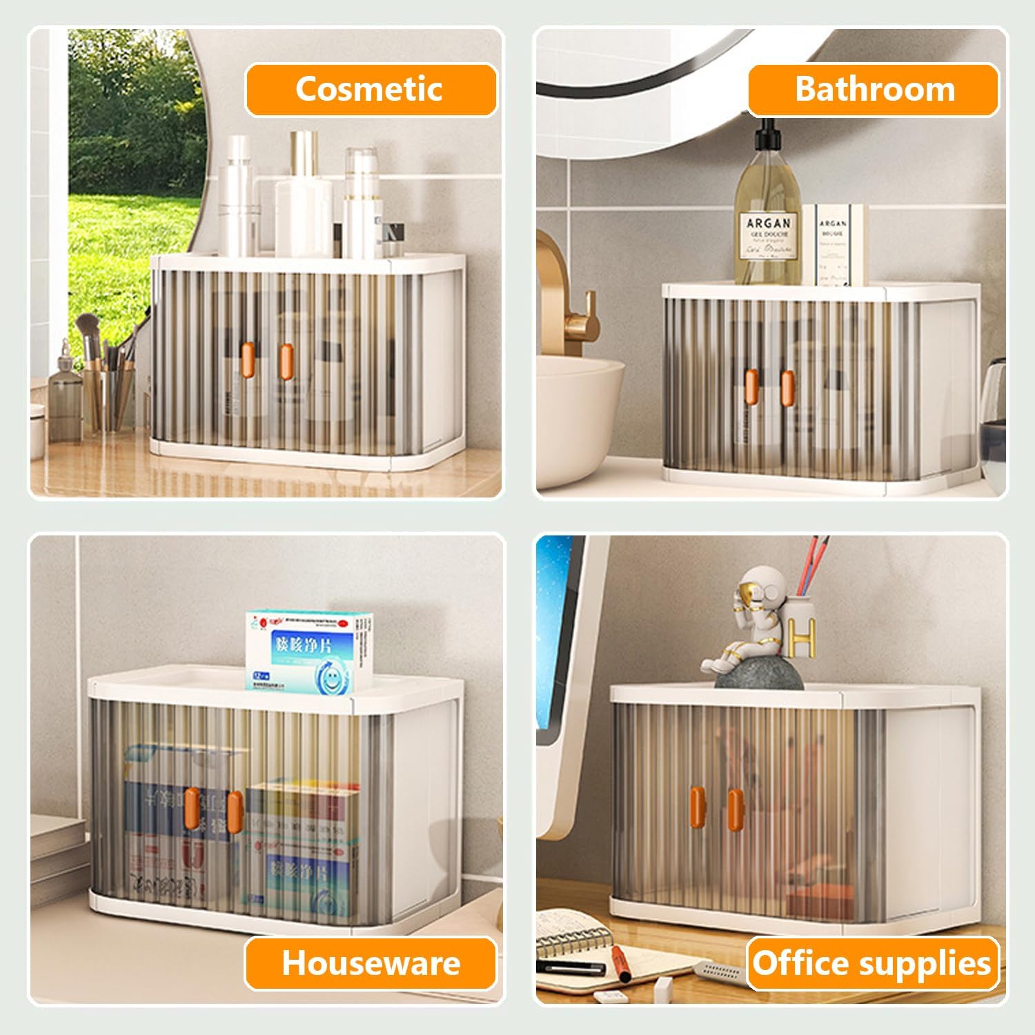 Desktop Organizer,College Dorm Essentials for Girls,Stackable Plastic Storage Bins with Front Doors,Mini Office Organization and Storage Foldablefor