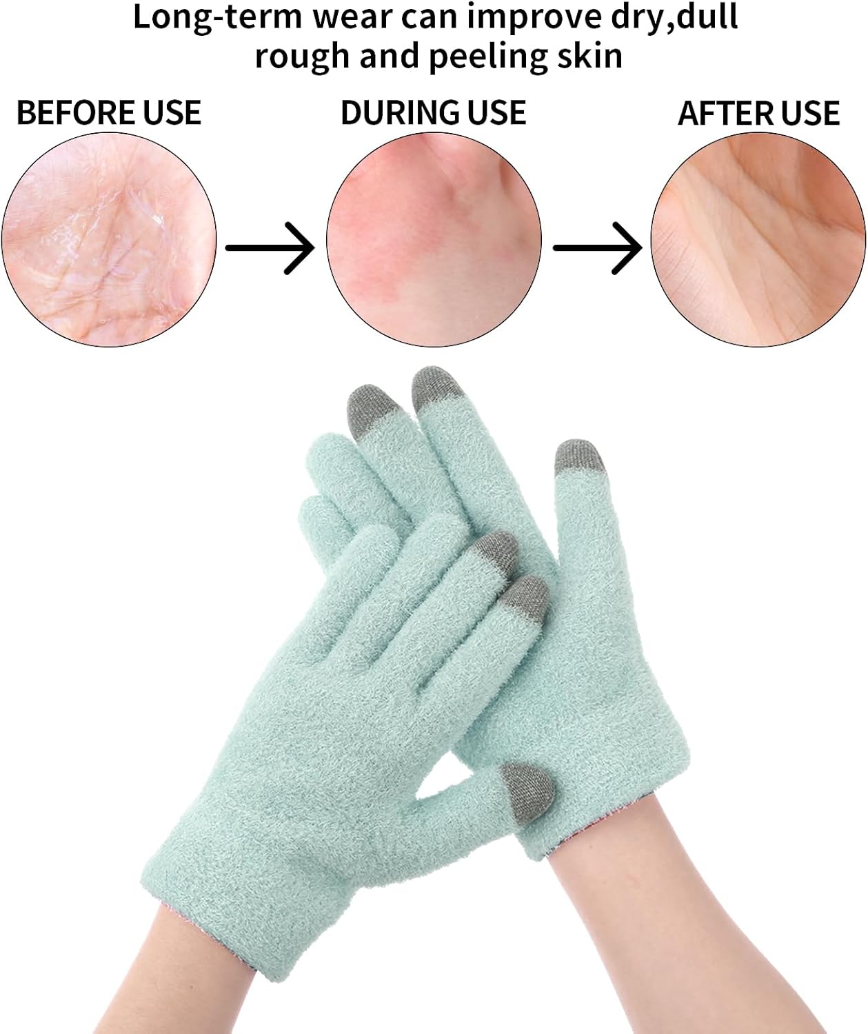 Guantes de spa para manos secas, guantes hidratantes durante la noche con buen forro, guantes hidratantes para pantalla táctil para mujeres y