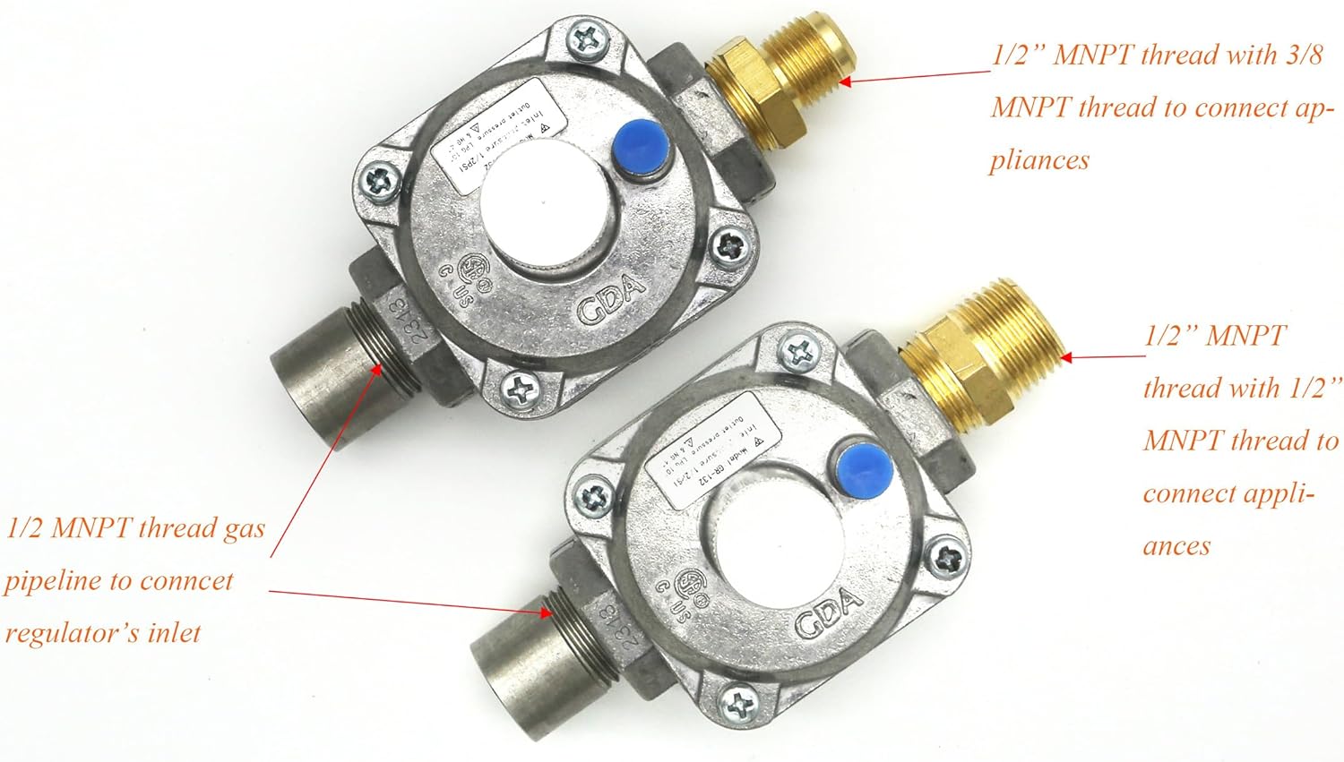 Regulador convertible de presión LPG y NG con conexión de entrada y salida de rosca de 12″-14NPT, presión de entrada de 12 PSI y presión de salida