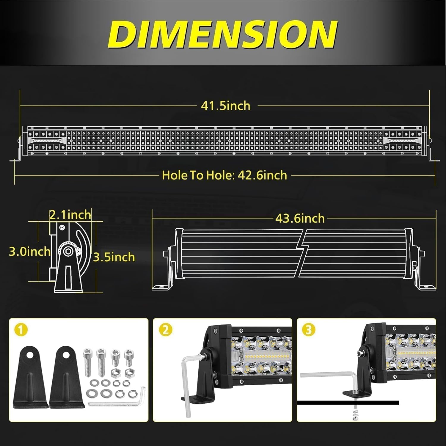 AKD Part – Barra de luz LED de 40 pulgadas, 310 W, combo de inundación de punto de cuatro hileras, barra de luz LED para conducción todoterreno, luz