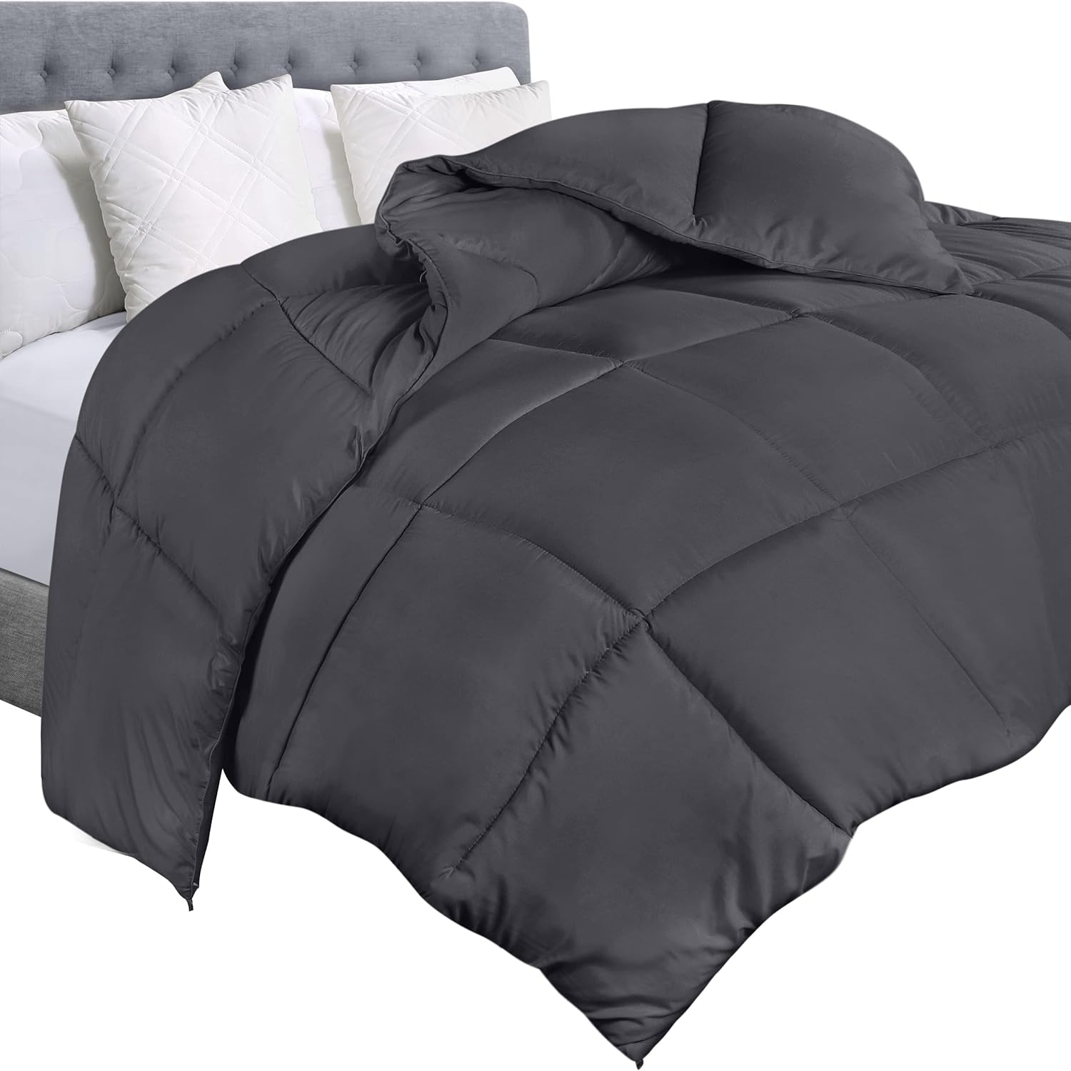 Utopia Bedding Relleno de edredón  Edredón acolchado con pestañas en las esquinas  Edredón alternativo cosido en caja King (gris, paquete de 3)