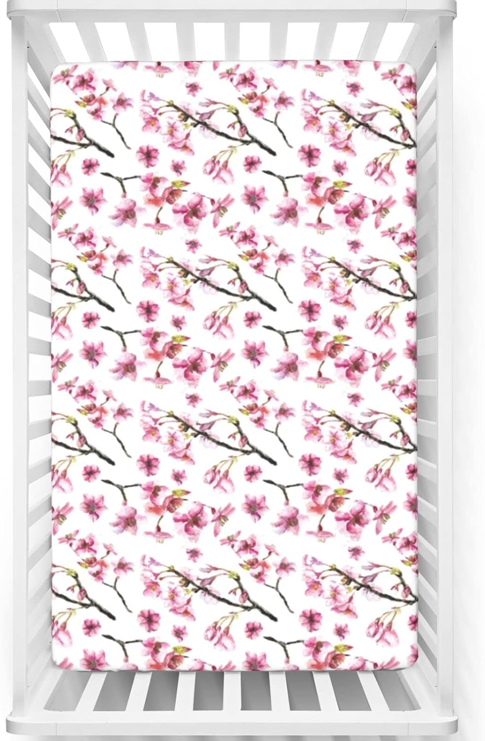 Sábana bajera ajustable para cuna con temática de flor de cerezo, suave y transpirable, sábana para colchón de cuna o sábana para niños pequeños,