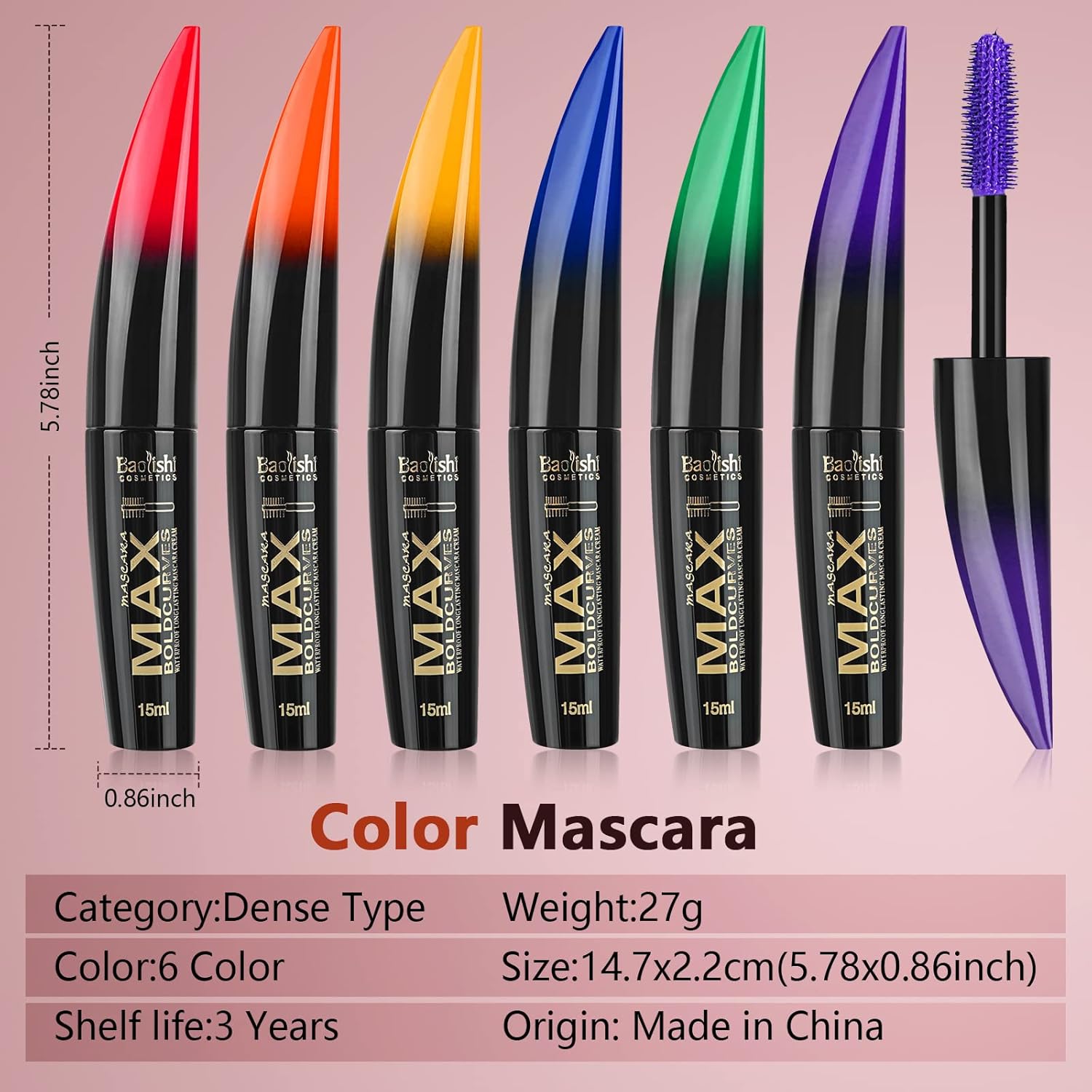 Máscara de pestañas de colores, juego de rímel colorido de 6 colores, resistente al agua y a las manchas para pestañas, máscara de pestañas azul,