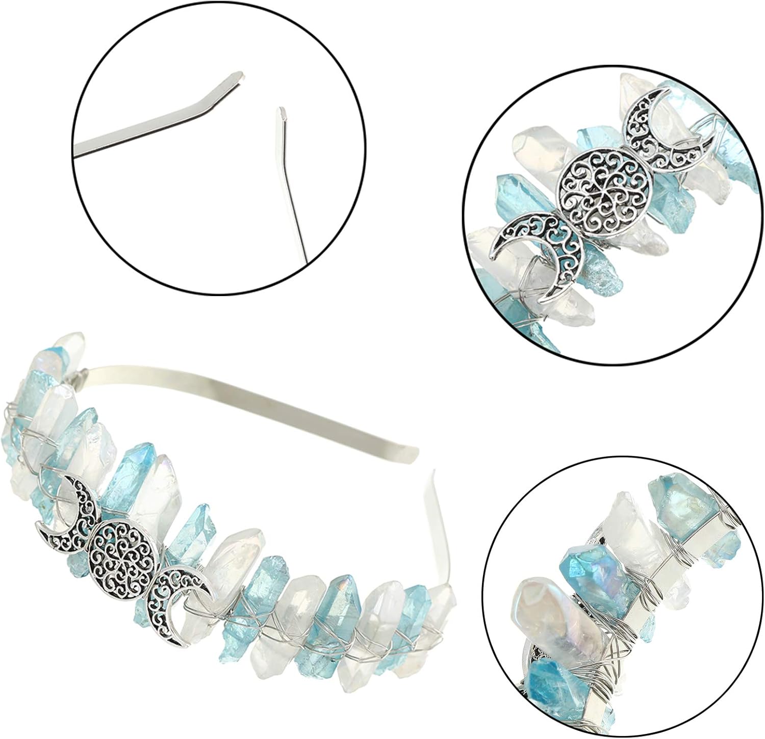 Aura Diadema de cristal crudo  Tiara de diamantes de imitación, accesorios para el pelo de sirena para mujer, fiesta, boda