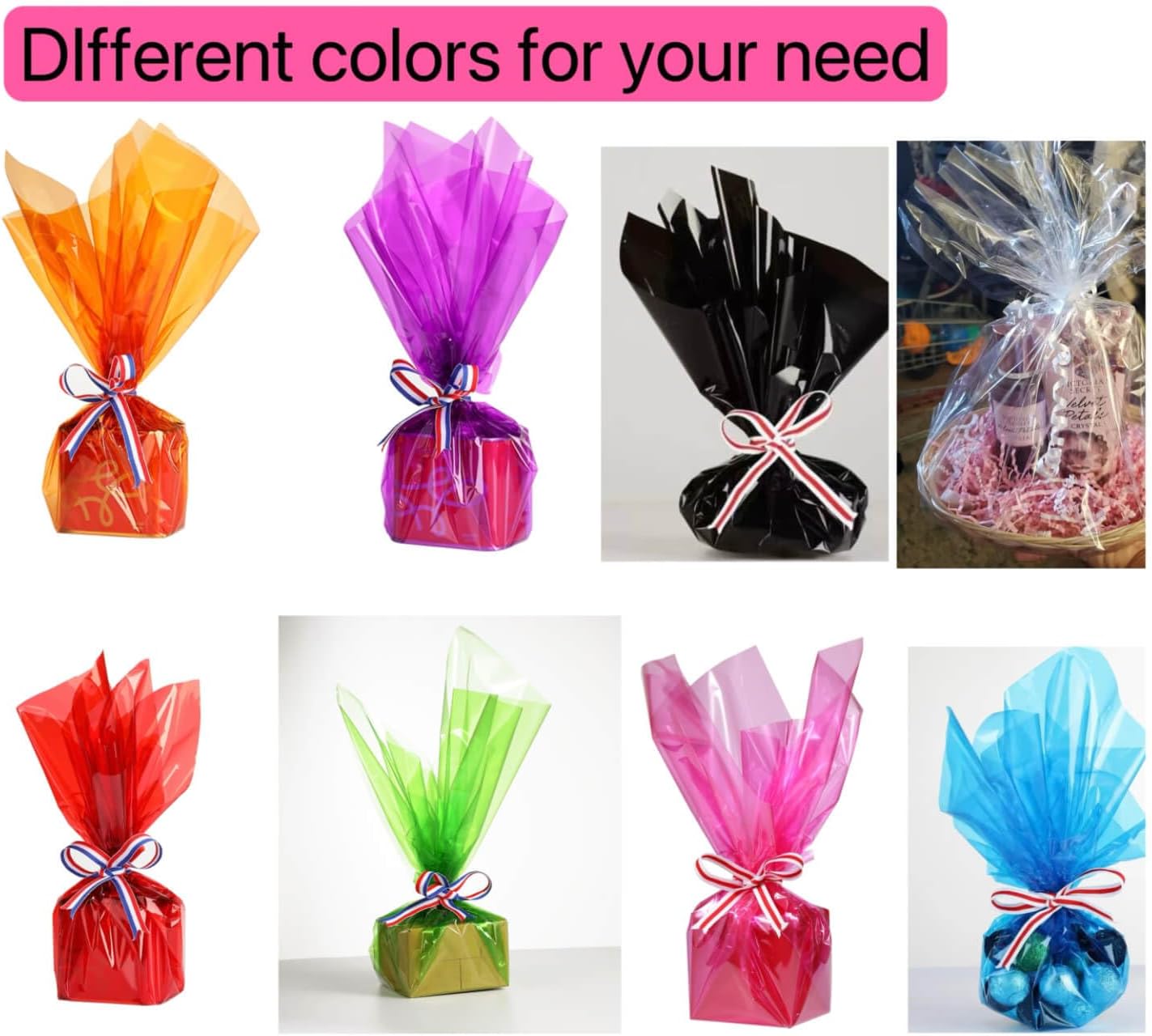 shareluck 8 colores  Envoltura de celofán de colores para cestas de regalo y manualidades  Violonchelo de colores para el día de San Valentín,