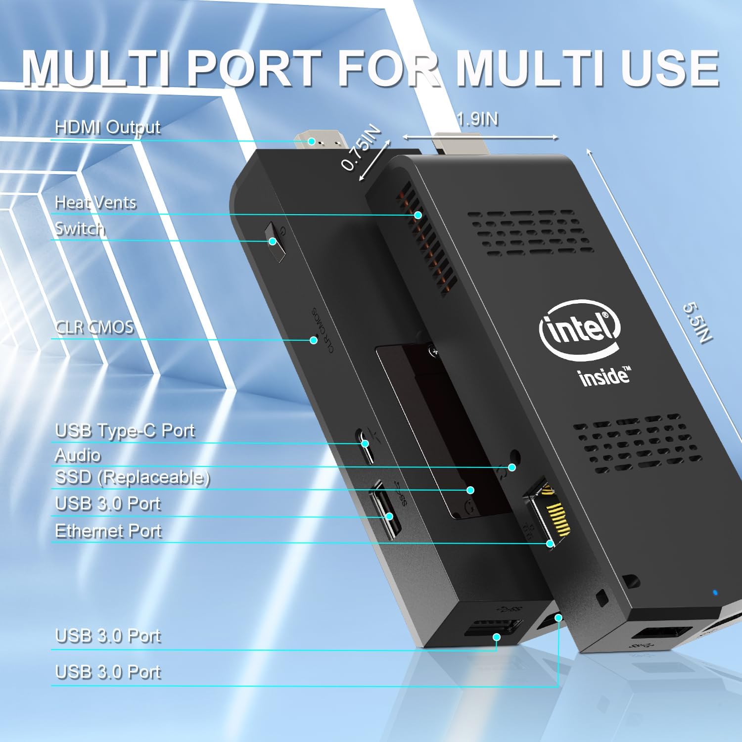 Mini PC Stick Windows 11 Pro Celeron N4020 8GB DDR4 1TB SSD Mini computadora Intel Compute Stick Soporte HDMI 4K 60Hz, Gigabit Ethernet, 2.4G5G