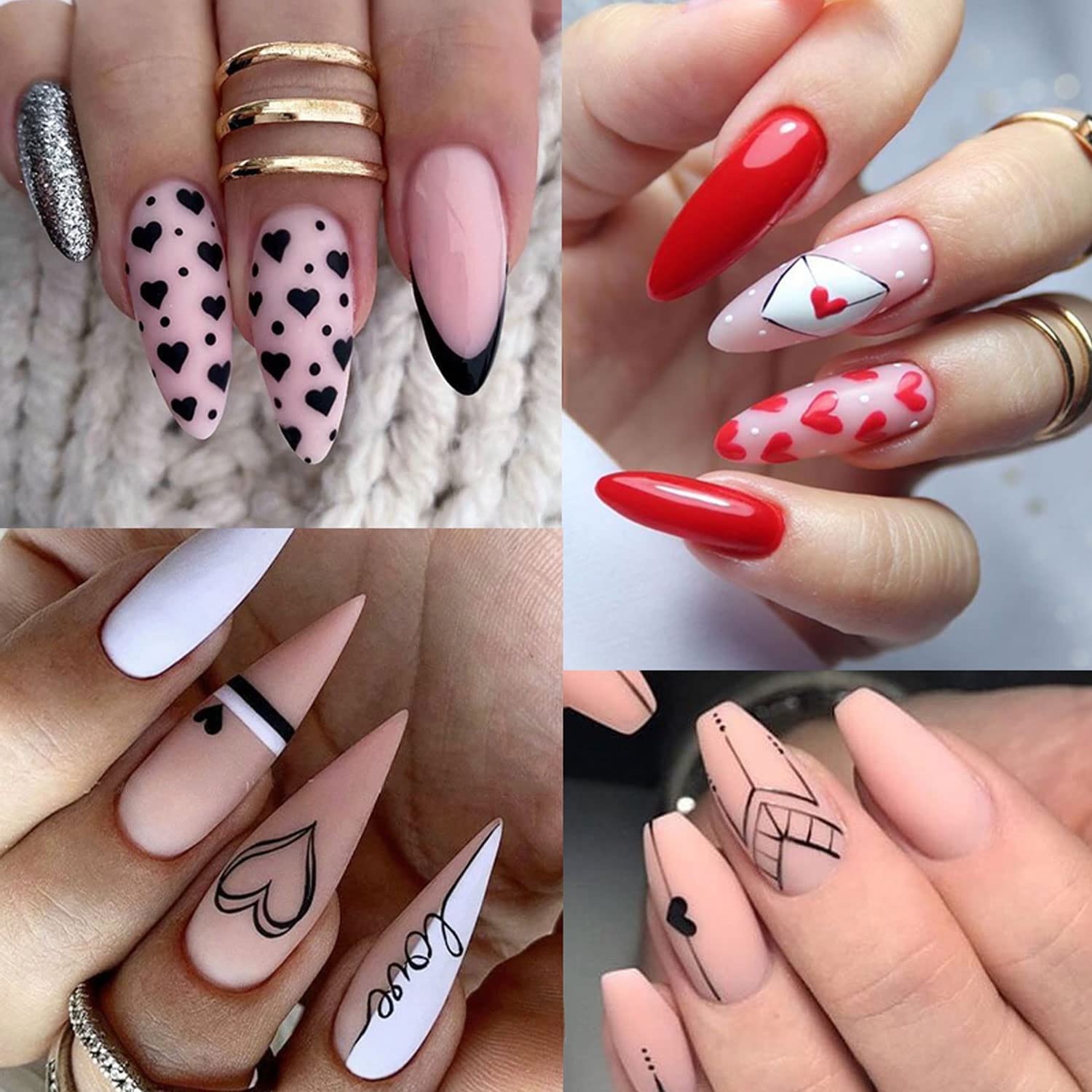 Calcomanías para decorarte las uñas con diseños de San Valentín, diseño de corazón negro y relacionados con el amor, en 3D, autoadhesivas, letras, 6