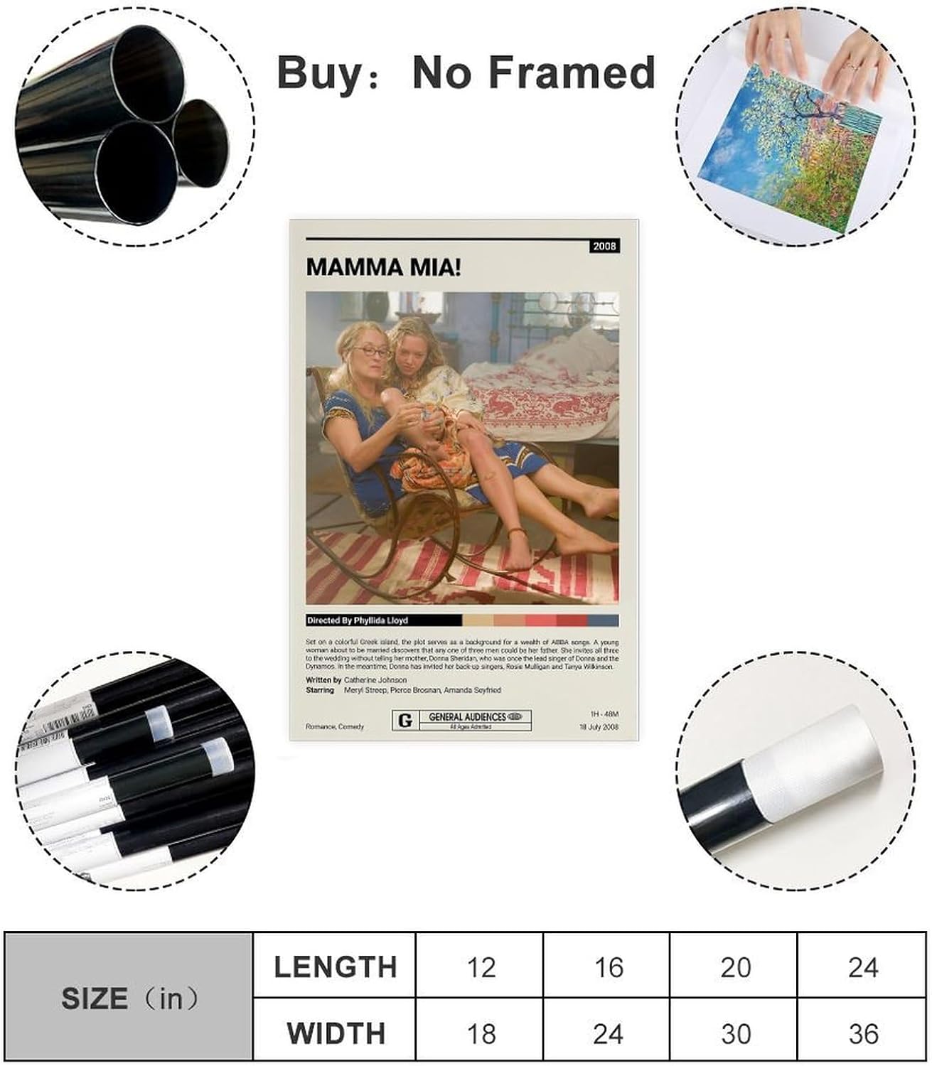 shitou Póster clásico retro de película de Mamma Mia! – Póster de lienzo para decoración de pared, decoración estética de habitación, regalos sin